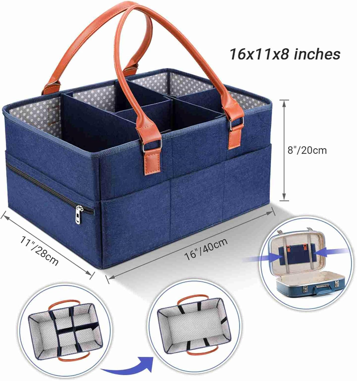 Joyzan Baby Diaper Caddy, Multiple Compartments Organizer Holder Nursery Storage Bin Basket with Handle Car Portable Changing Table Shower Gift Newborn Essentials Indoor Outdoor image number 2