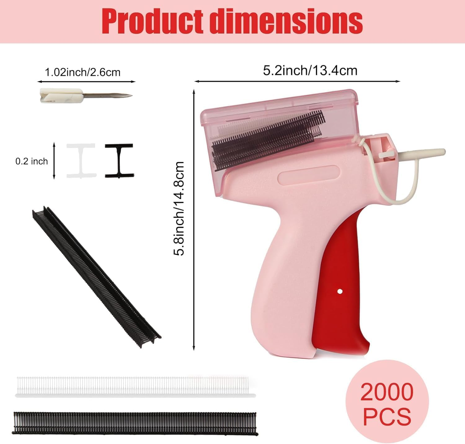 Stitch Gun with Storage Box for Clothes,Fine Stitch Gun Kit Handheld Tagging Gun for Clothing,Quick Hemming Sewing Tool Kit Clothing Fixer with 5 Needles,1000 Black & 1000 White Fasteners image number 3