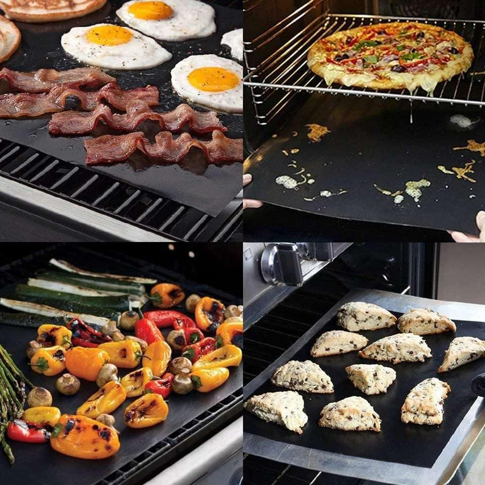Large Oven Liners，3 Pack Heavy Duty Teflon Oven Liners,Bbq Grill Mats for Bottom of Oven for Gas, Electric and Fan Assisted Ovens，Baking Mat, Oven Protector Sheets，Reusable, Washable（Black，40X60Cm）