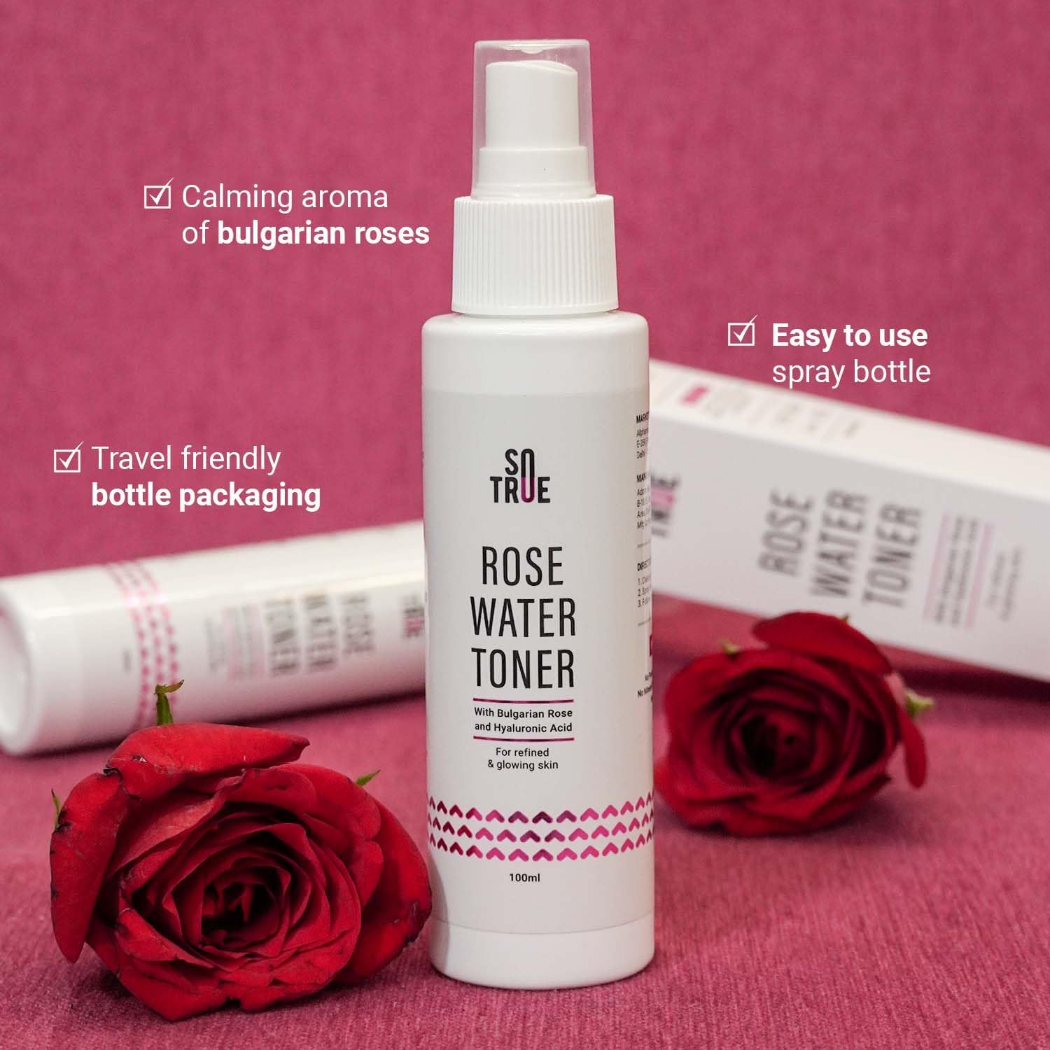 Rose Water Spray for Face Alcohol Free Face Toner with Bulgarian Rose Hyaluronic Acid 100Ml Skin Refining, Pore Tightening Suitable for Oily, Acne Prone, Dry and Normal Skin