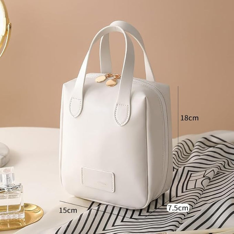 Travel Makeup Bag,Large Capacity Cosmetic Bags for Women,Waterproof Portable Pouch Open Flat Toiletry Bag Make up Organizer with Divider and Handle for Women and Girls Gifts (White) - Pink image number 4