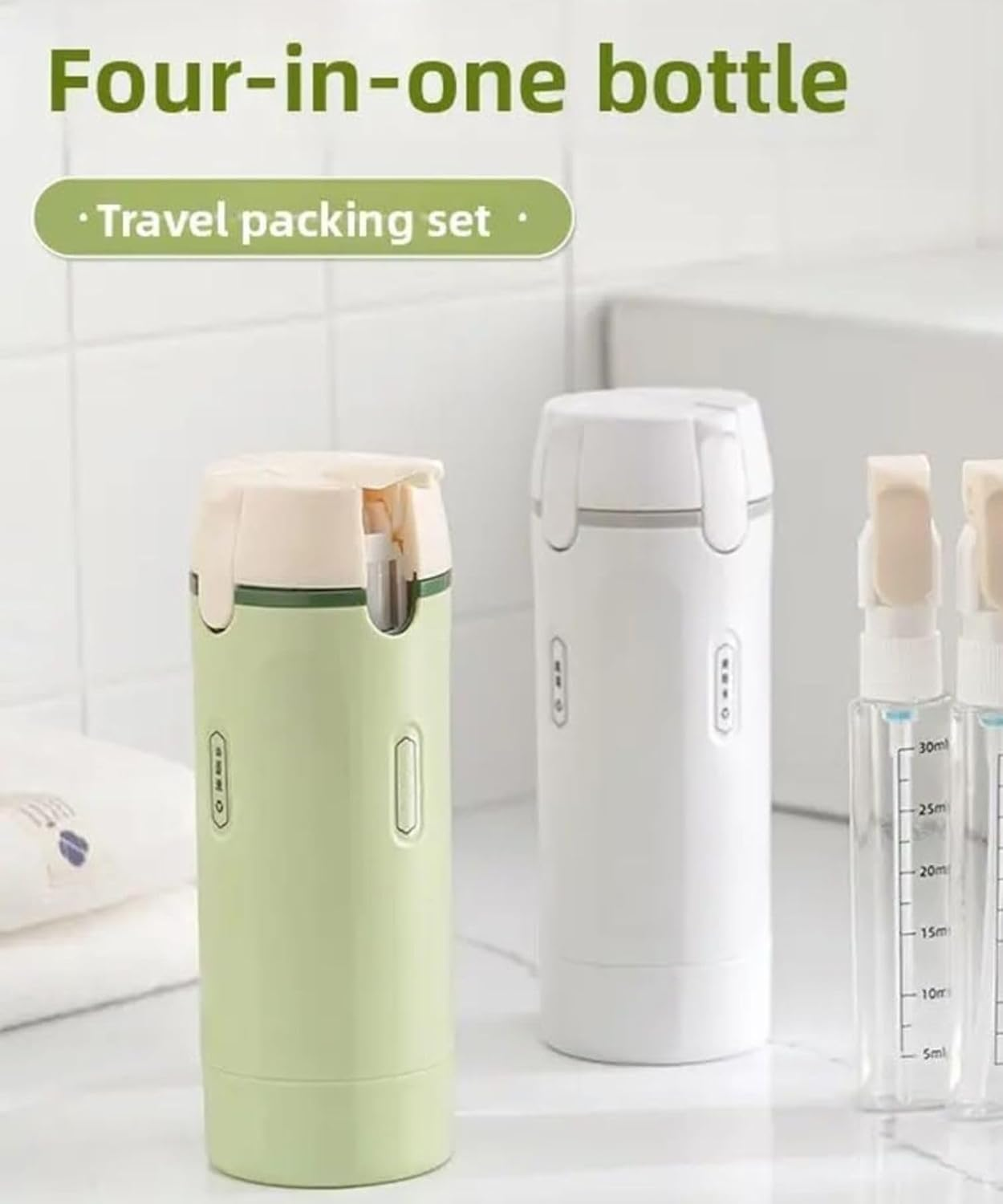 4 in 1 Travel Dispenser Bottle, Travel Toiletry Containers, Refillable, Leak Proof, Portable Containers for Shampoo Lotion Conditioner Cream, Flights Gym Bag Weekends Away (White) image number 4
