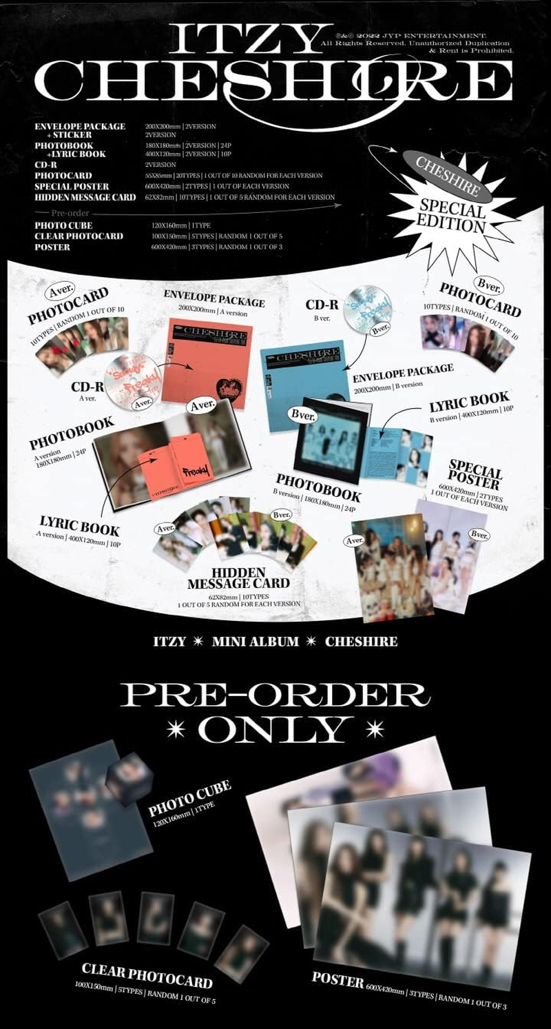 ITZY CHESHIRE 6Th Mini Album Special Edition Random Version Cd+1P Special Poster on Pack+24P Photobook+10P Lyric Book+1P Hidden Message Card+Pob+Tracking Sealed image number 1