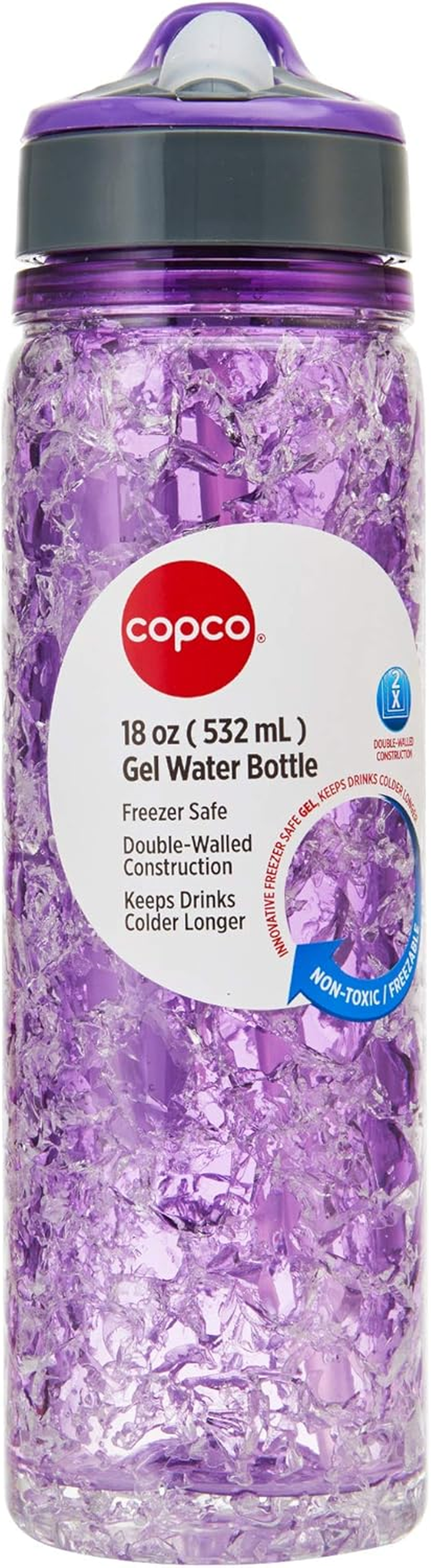 Copco 5237208 Freezeable Double Wall Insulated Tritan Water Bottle with Crackle Gel, 18-Ounce, Purple