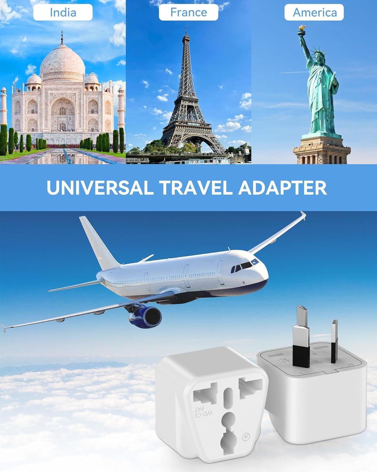 Universal Travel Adapter (4-Pack) - Japan/Us to Australian Power Adapters, Uk/Eu/India to AU Power Plug Adapter, 3 Pin Travel Adaptor Multiplug with Safety Grounded Pin, White image number 5