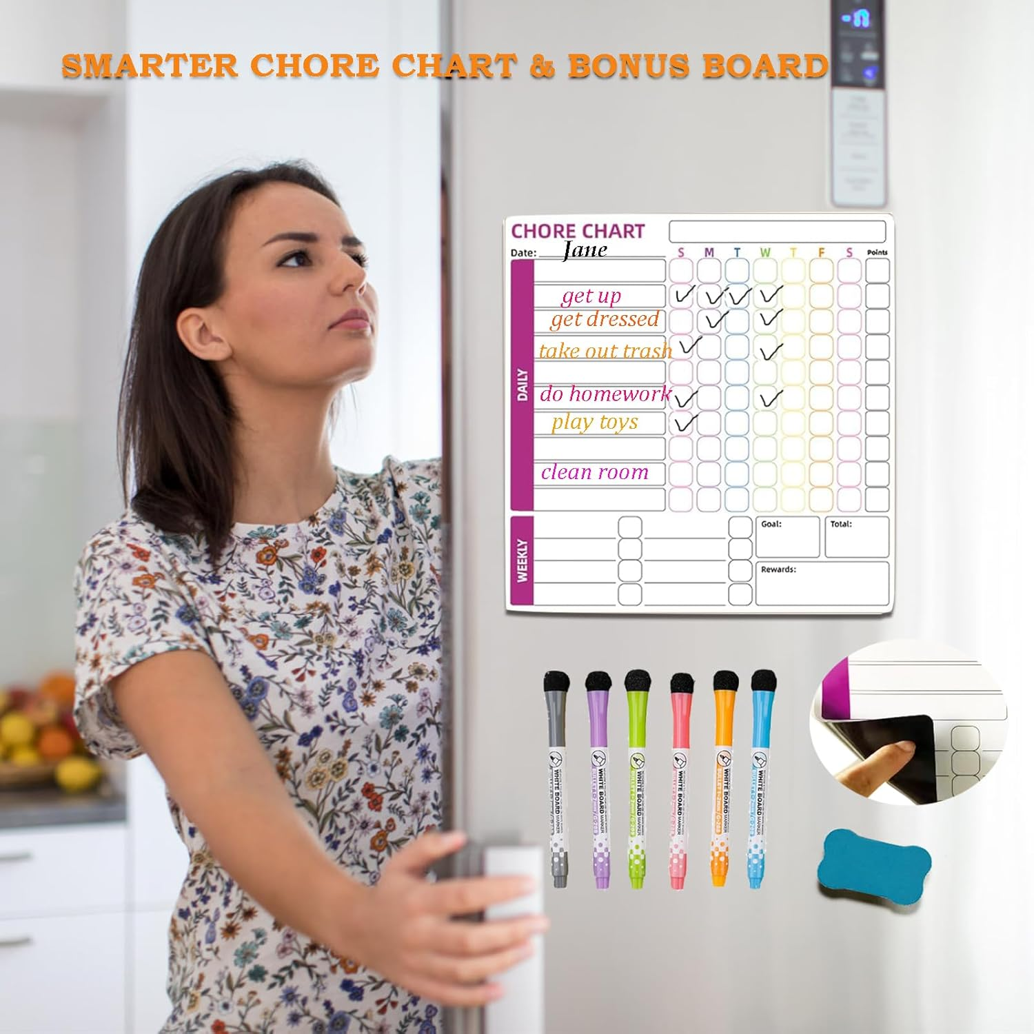 Magnetic Chore Chart for Refrigerator, ZACHMEST 3 Pieces Dry Erase Behavior Chore Charts & 6 Markers & Eraser Reward Weekly Chart for Adults Family Daily Responsibility