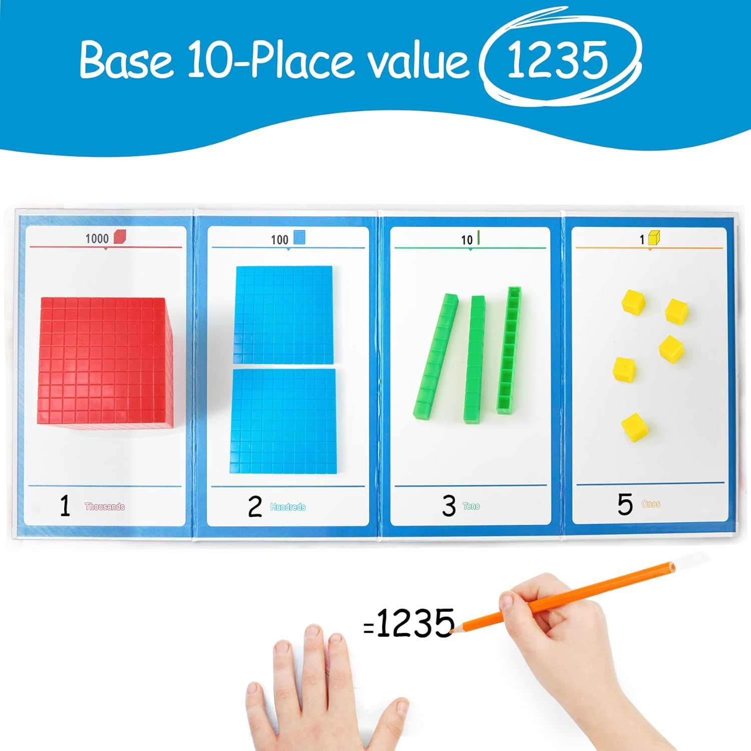 Math Manipulatives for Kids Aged 3+.Base Ten Blocks with Place Value Chart - Plastic Math Cubes to Help Educate Kindergarten Teachers.133 PCS image number 1