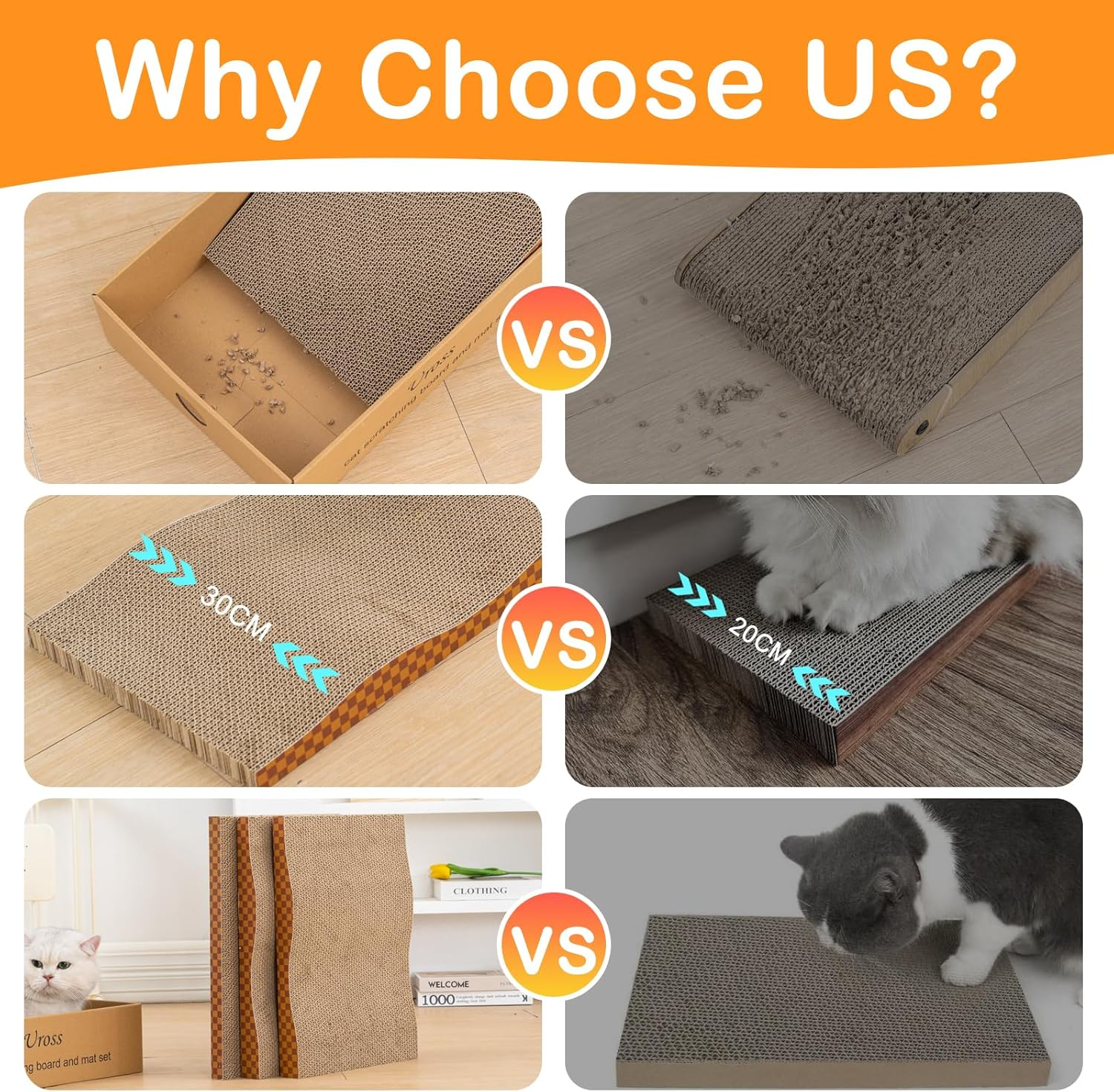 Uross Cat Scratcher Box 3 in 1 Reversible Cardboard Scratching Pad and 1PCS 40 X 60 CM Natural Sisal Cat Scratch Mat, 2 PCS Scratching Pads Double-Sided Texture Curve Design Cat Scratch Board for Sofa image number 5