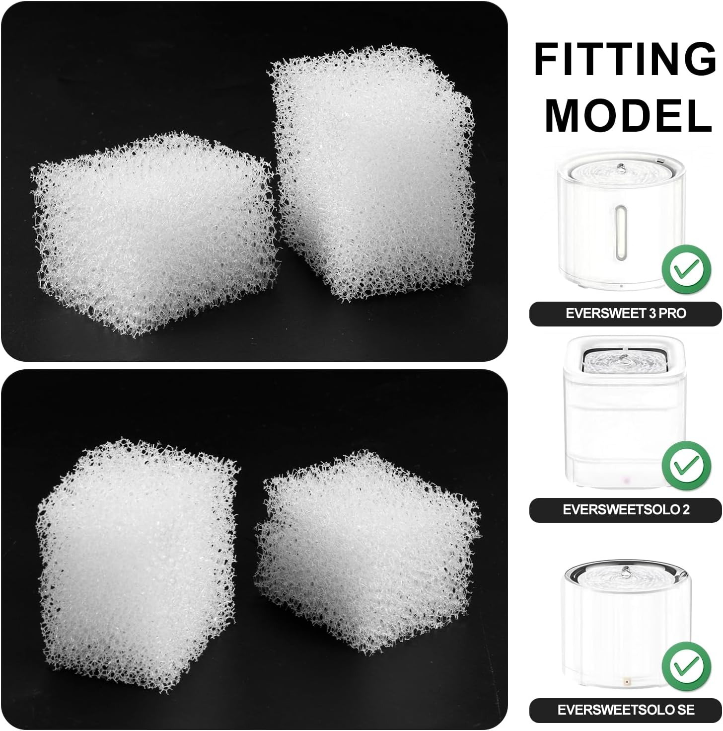 Pack of 20 Pet Fountain Filters, Cat Water Filter, Replacement Foam Filter, Compatible with PETKIT Eversweet 3 Pro Eversweet Solo 2 Eversweetsolo SE Wireless Pump Drinking Fountain for Pets image number 4