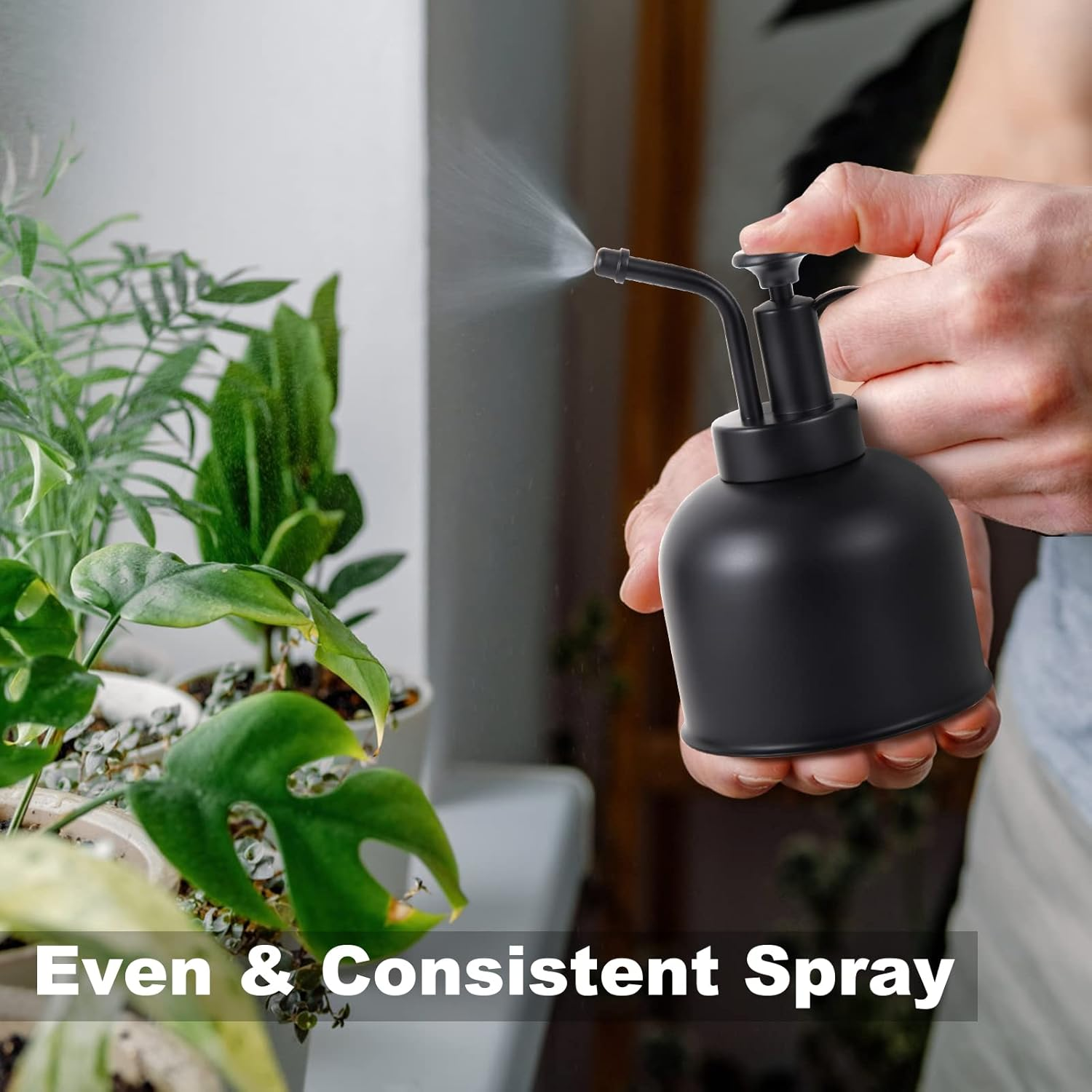 Plant Mister Spray Bottle, Metal Stainless Steel Plant Sprayer Mister, Small Watering Can Plant Spritzer with Top Pump for Indoor House Air Plants Succulents Outdoor Garden Decorative(Matte Black) image number 4