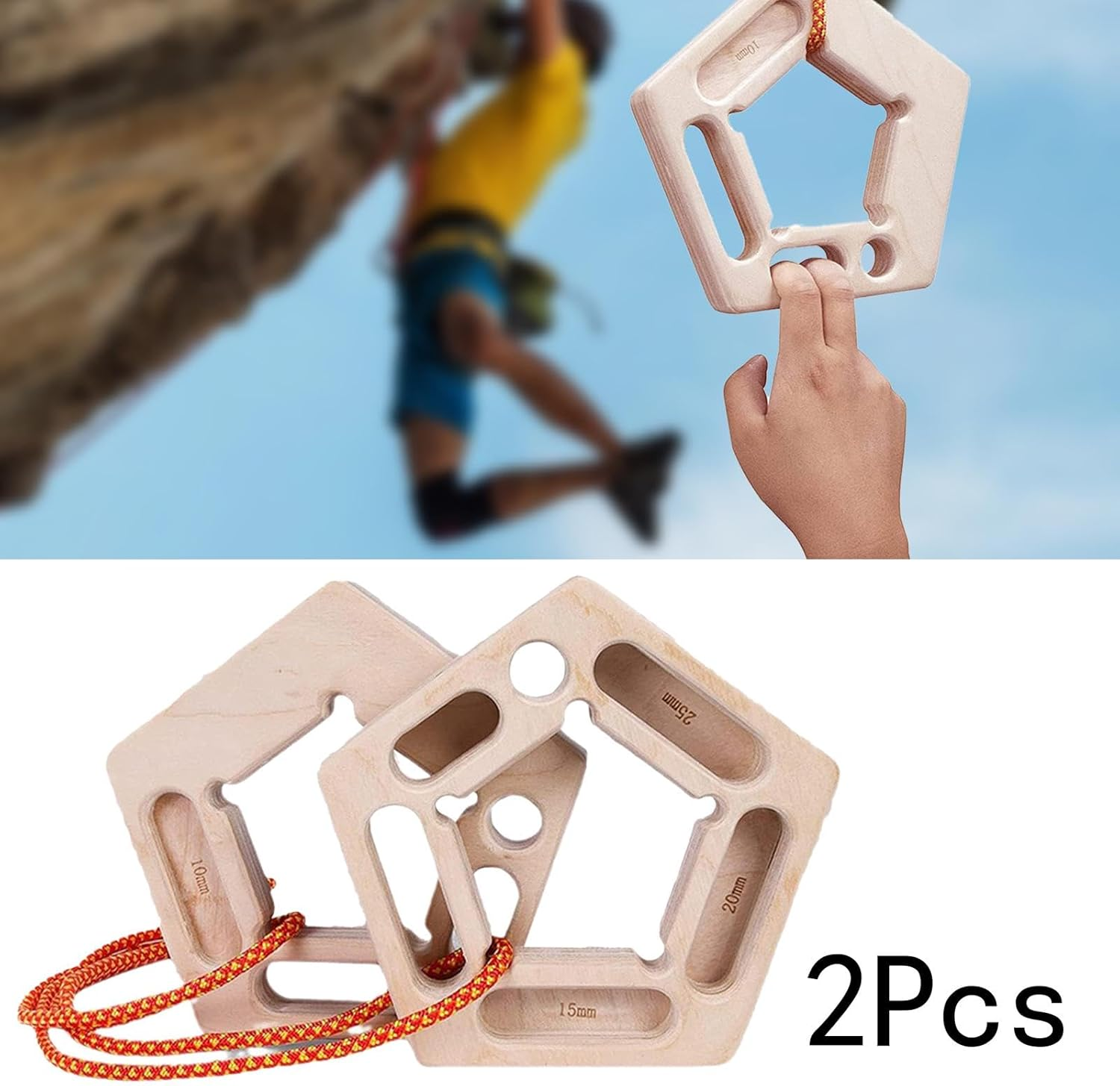 Ｂｅｓｇａ Grip Trainers Board Climbing Hang Holds Training Board Fingerboard Double Side Fitness with Rope Wooden Rock Climbing Holds image number 3