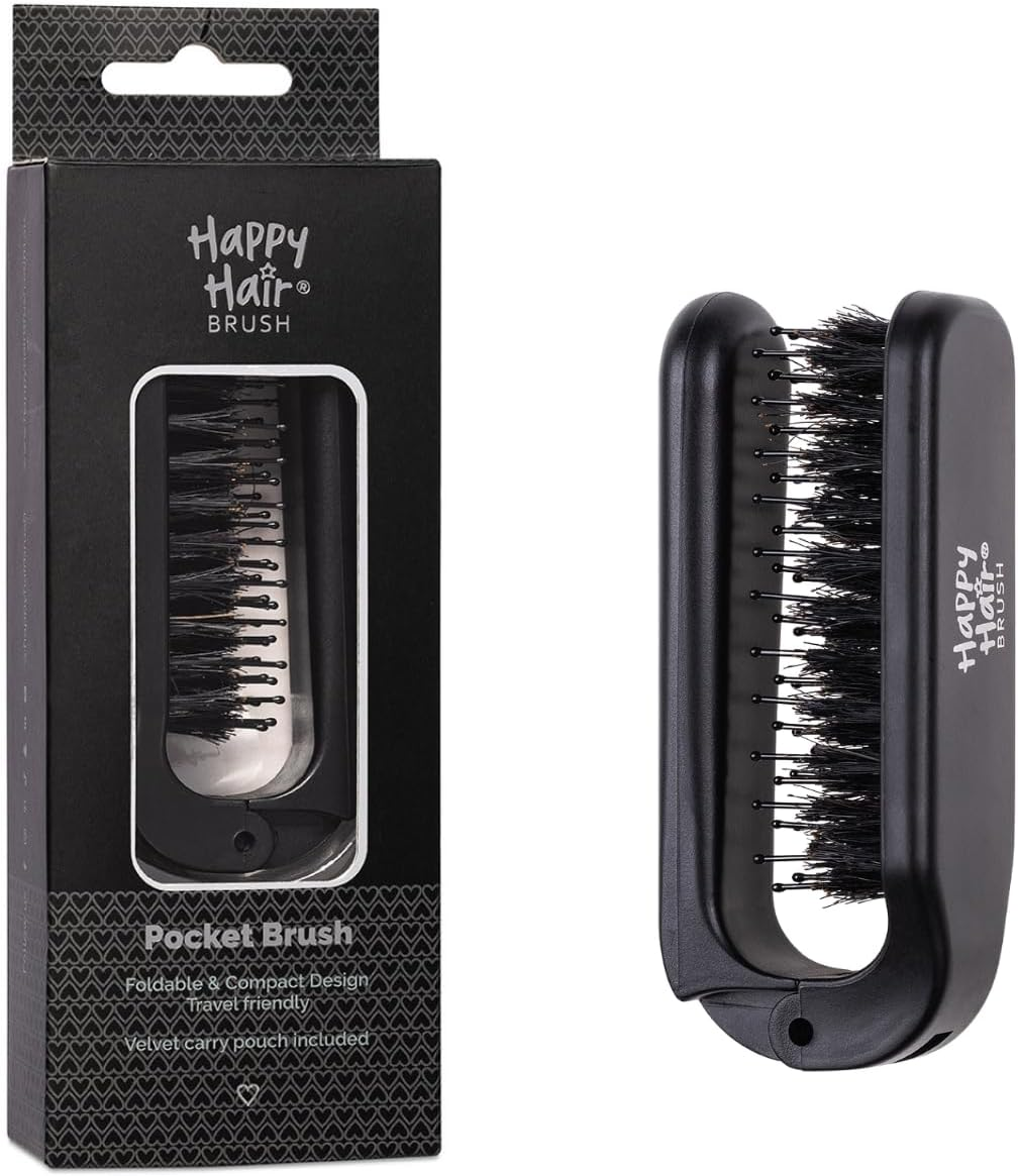 HAPPY HAIR BRUSH Pocket Brush &ndash; Compact Detangling Hairbrush for Kids & Travel &ndash; Gentle on Knots, Smooths without Pulling, Perfect for Handbags, Gym Bags & On-The-Go Styling