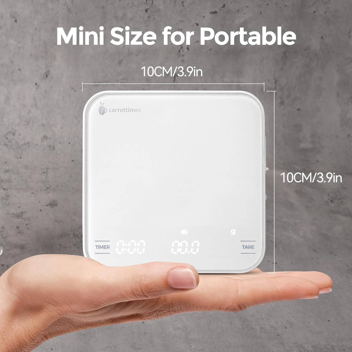 Carrottimes Rechargeable Mini Coffee Scale with Timer, 2Kg/0.1G Precision Espresso Scale, Portable Coffee Weight Scale W/ 4 Modes for Espresso and Pour-Over Coffee (White) image number 6