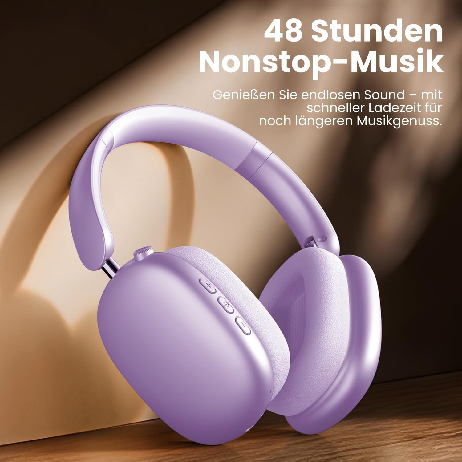 Wentronic Y01 Noise Cancelling Headphones, Wireless Over-Ear Headphones, Bluetooth 5.3, Hi-Res Sound, 48H Playback, Foldable with Microphone for Ios/Android/Pc - Purple image number 1