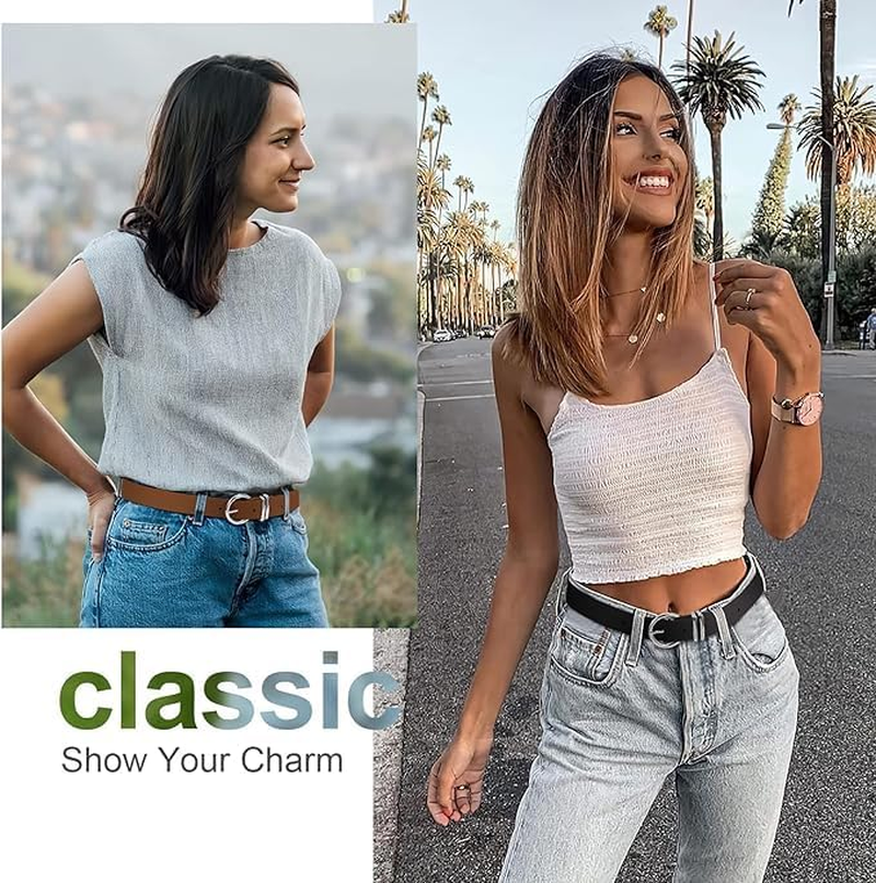 2 Pack Women'S Leather Belts, Casual Waist Belt for Jeans/Dresses, Fashion Gold Buckle Ladies Dress Belt for Jeans Dresses Pants Ladies Leather Waist Belt with Gold Buckle,Fashion Womens Belt image number 4