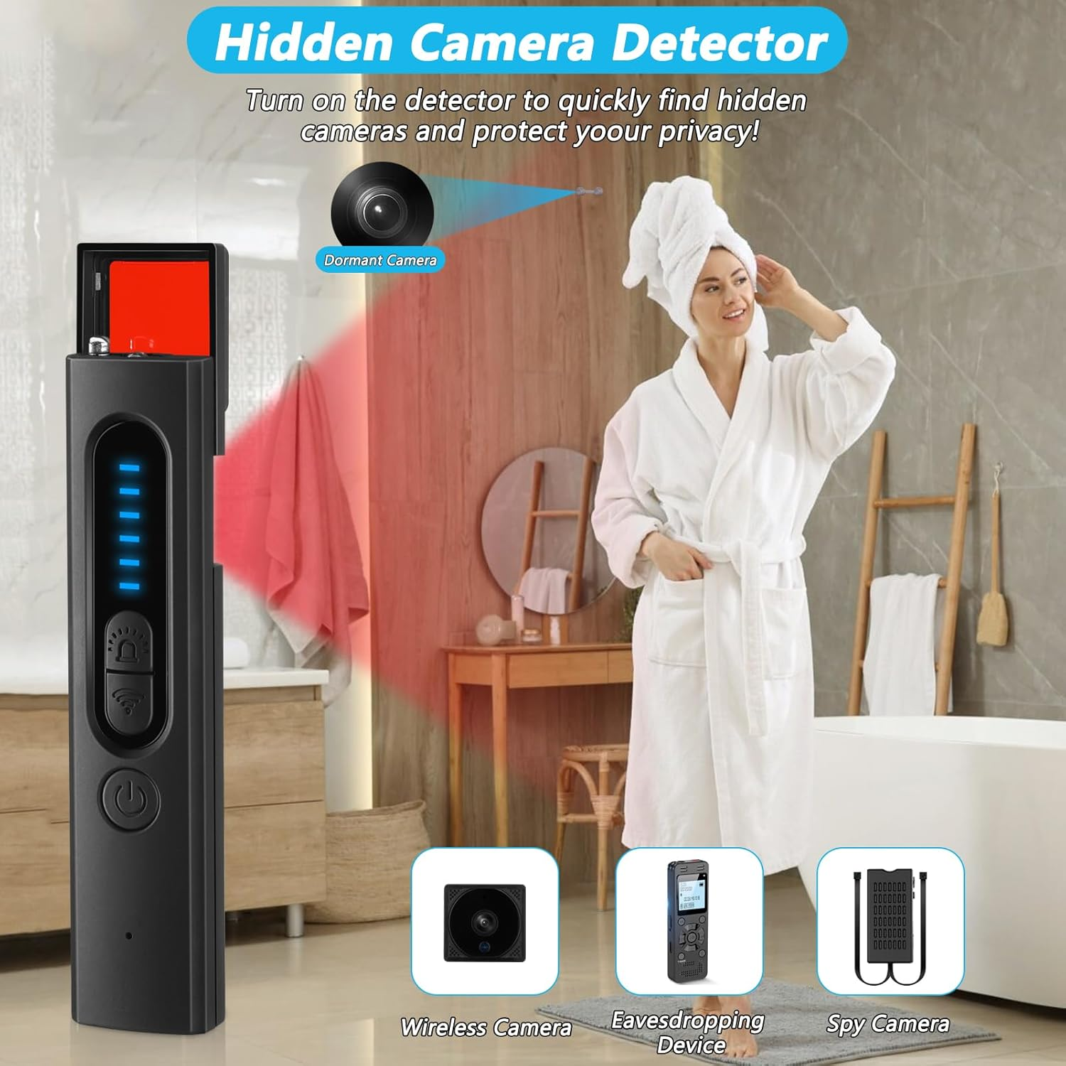 Fyzuf Hidden Camera Detectors, Listening Device Detector, RF Signal Detector, GPS Tracker Detector, Anti-Spy Detector, Bug Detector Electronic Sweeper, 30H Working Time, 5 Levels Sensitivity (Black)