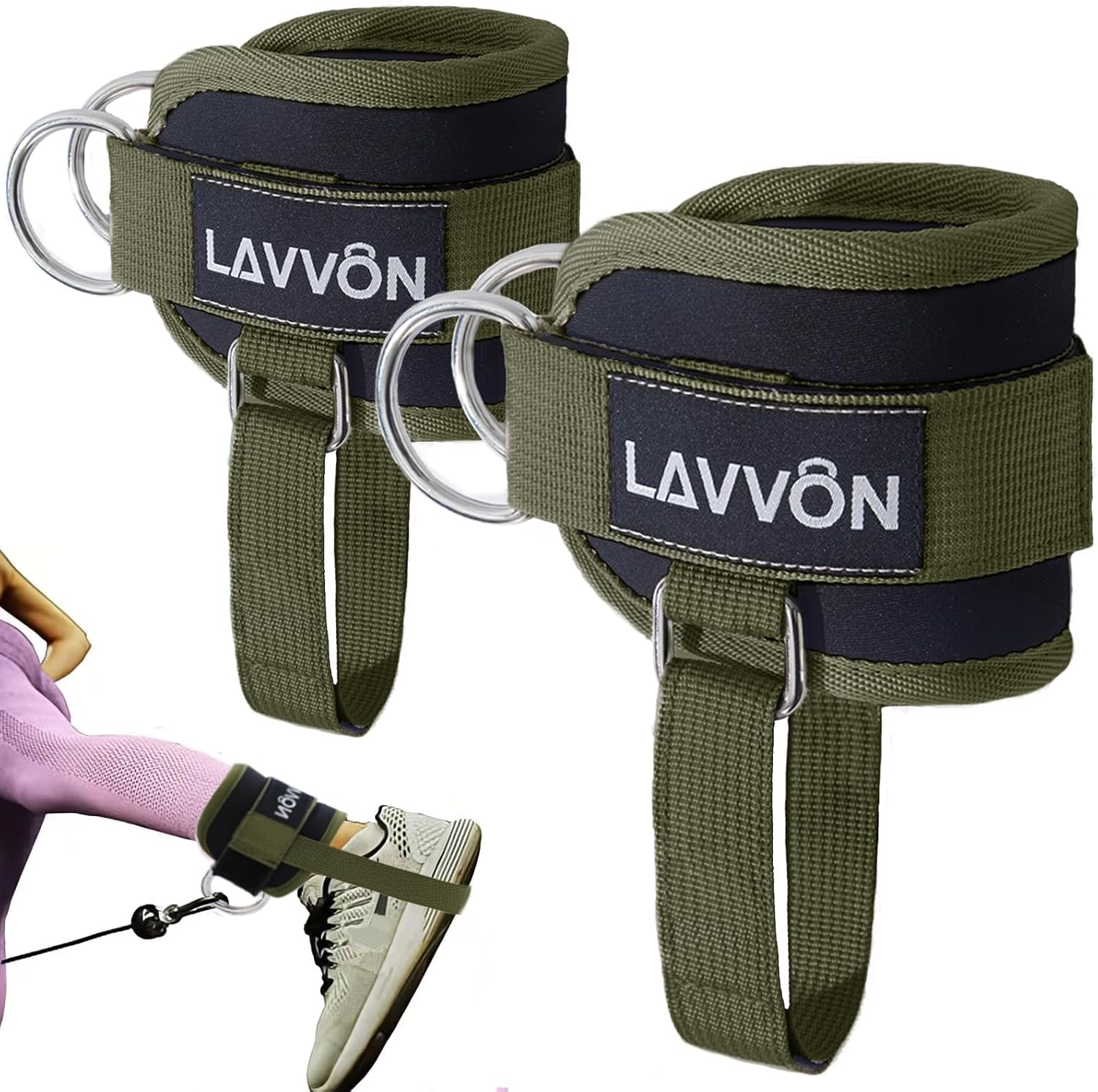 LAVVON Ankle Straps for Cable Machines Kickbacks - Adjustable Comfort Ankle Cable Attachments for Gym Ankle Cuff Cable Machine Glute Kickback Straps - Leg Extensions, Curls & Ankle Cuffs Women