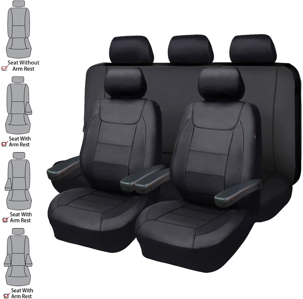 Flying Banner Car Seat Covers Protects Water Proof Faux Leather Carbon Fiber Front and Rear Bench (Black, Full Set - 8PCS) image number 3