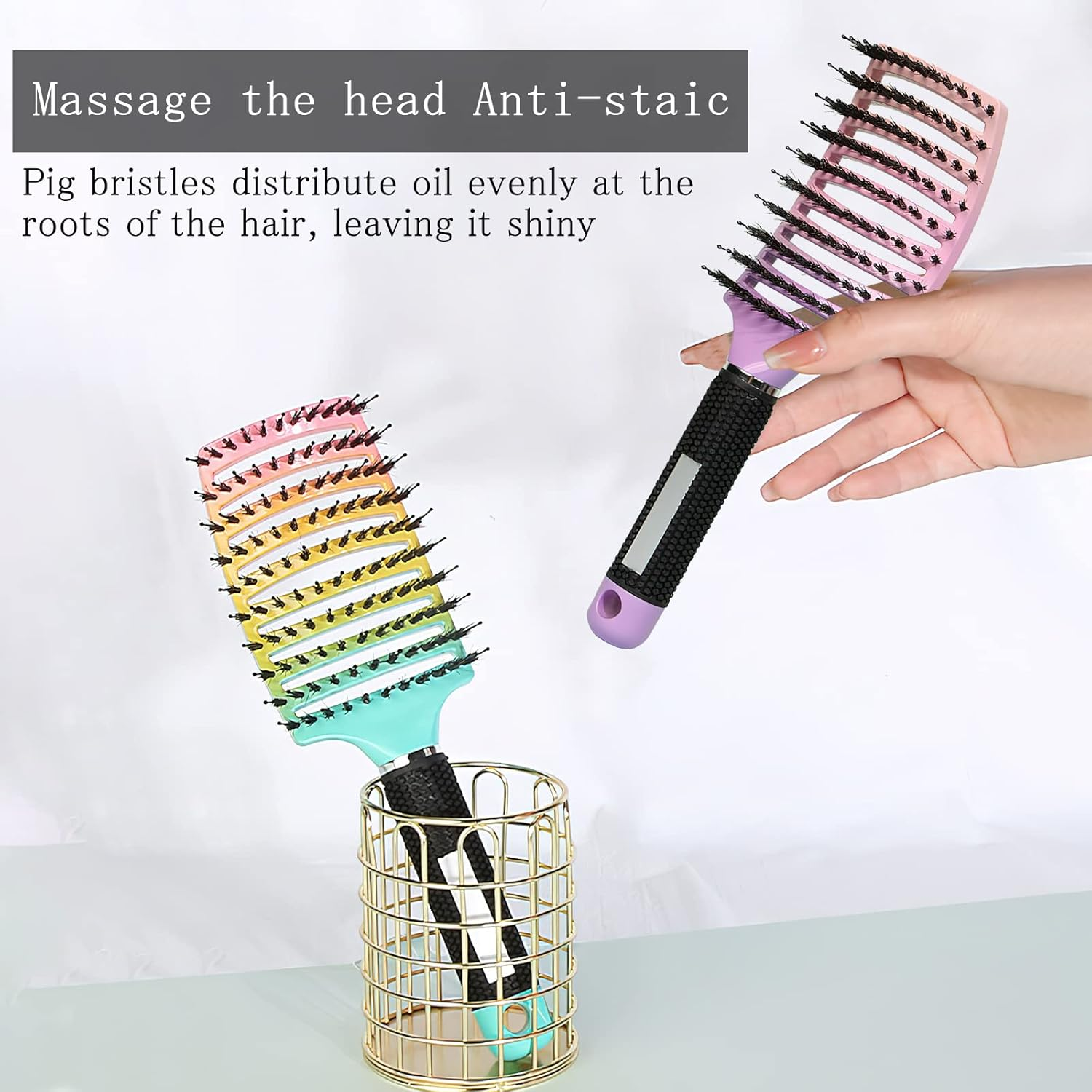 3 Pieces Hair Brush Boar Bristles Detangling Brush Hair Brush without Pulling Detangling Hair Brush Wild Boar Bristles Hair Styling Brush Hair Brush for Women Men Children