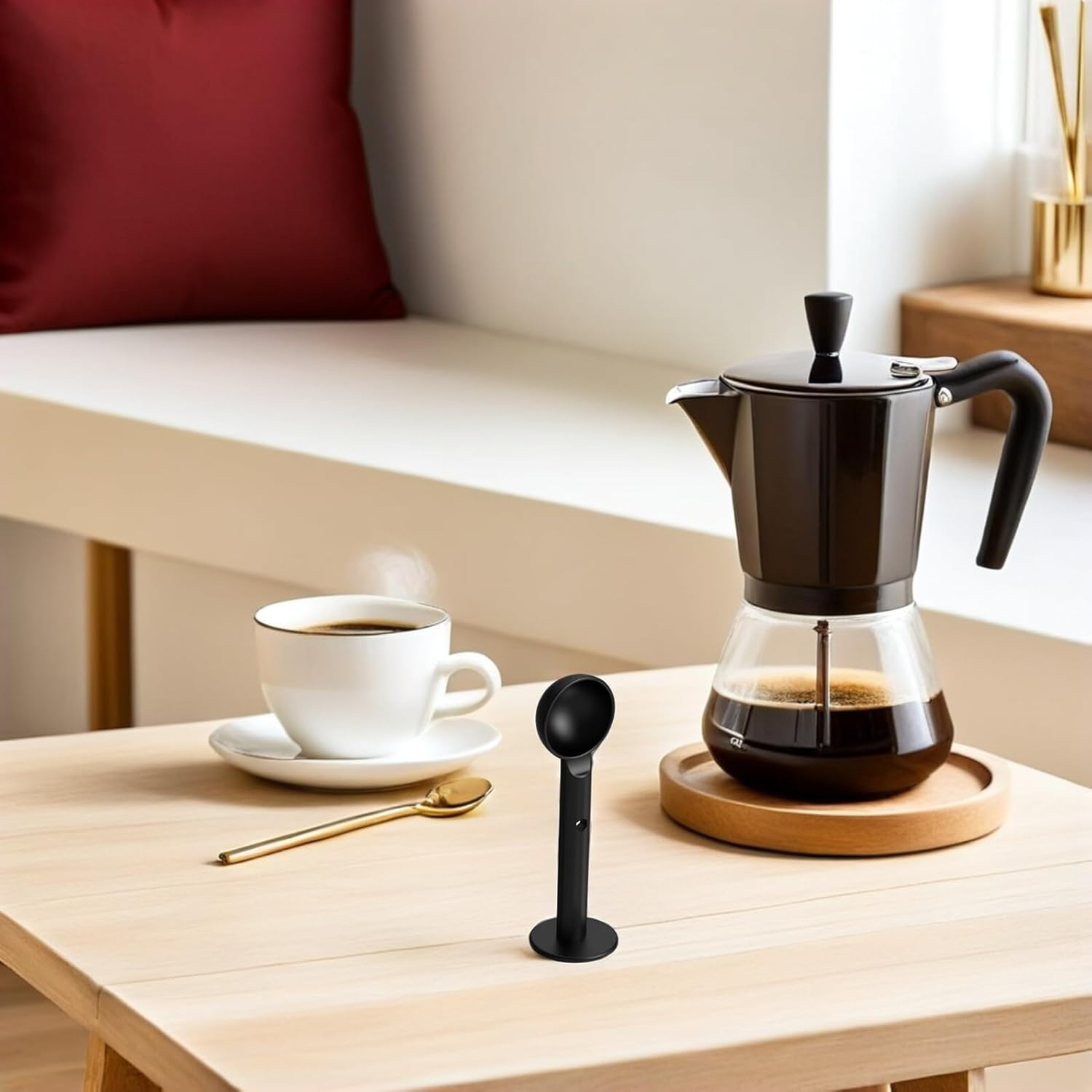 Amosfun 2-In-1 Espresso Scoop and Tamper Coffee Measuring Spoon Black Coffee Grounds Tamper Tool for Home Kitchen and Shops Espresso Making Accessories image number 2