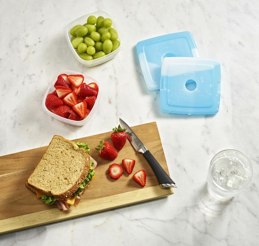 Cool Coolers by Fit + Fresh, Reusable & Long-Lasting Slim Ice Packs, Perfect Addition to Your Lunch Box, Camping Accessories, Insulated Lunch Bag, Beach Cooler Backpack & More, Clear Blue, Pack of 4