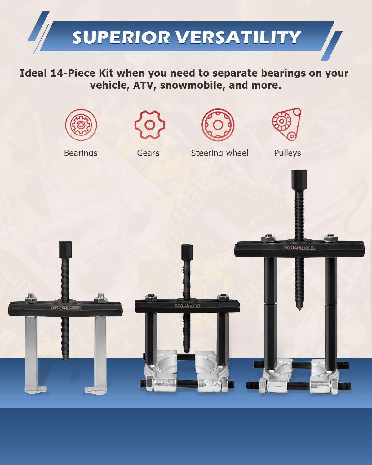 DA YUAN 14Pcs 5 Ton Capacity Bearing Separator Puller Set 2" and 3" Splitters Remove Bearings Kit image number 3