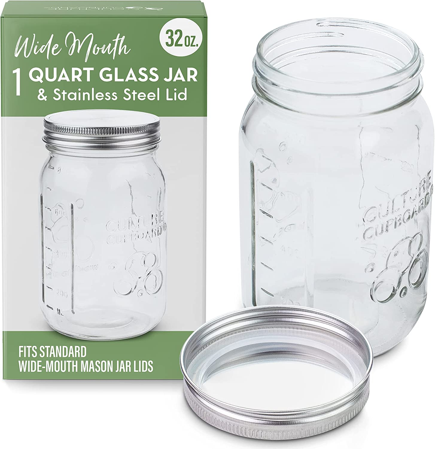 Mason Jar Wide Mouth Glass Jar 32Oz (945Ml) with Lid for Kitchen Storage and Organization &ndash; Versatile Food Container for Canning Fermentation and Yogurt Makers image number 2