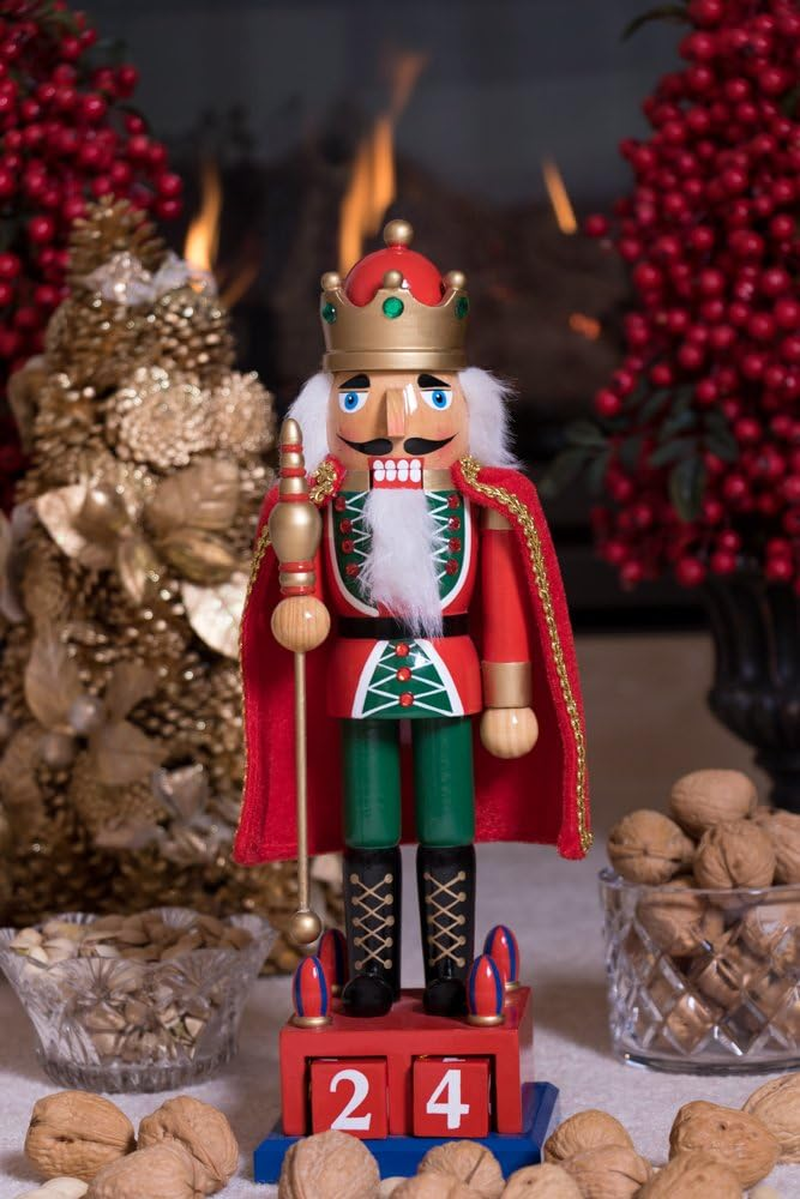 Clever Creations Traditional King Nutcracker Collectible Wooden Christmas Nutcracker | Festive Holiday D&eacute;cor | Advent Calendar Stand | Red and Green | Holding Gold Scepter | 100% Wood | 15" Tall image number 2