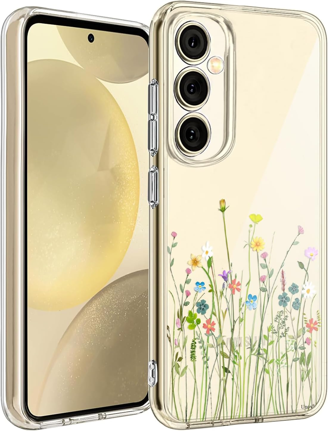 Unov Case Compatible with Galaxy S25 Galaxy S24 Case Clear with Design Soft TPU Shock Absorption Slim Embossed Pattern Protective 6.2 Inch (Stained Glass Flower)
