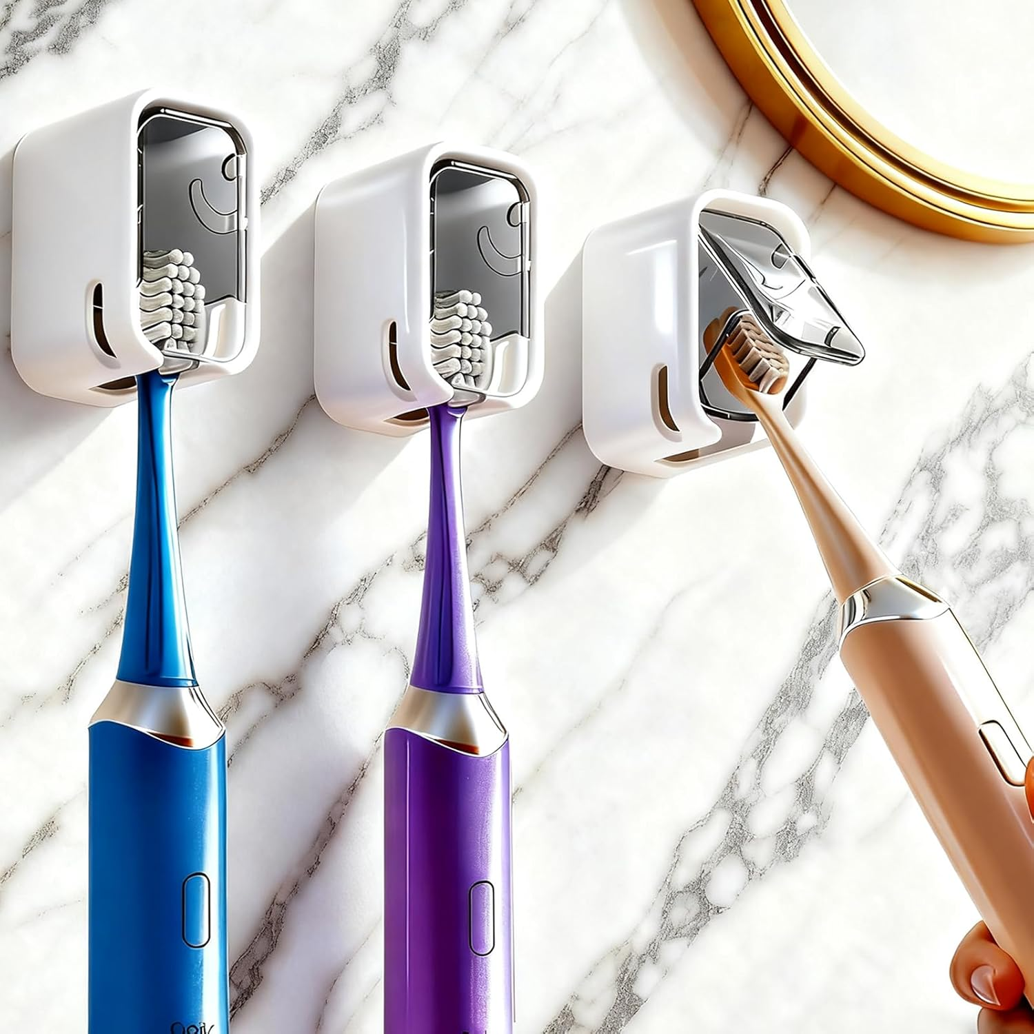 Toothbrush Holders for Bathroom - 3 Pack, Single Slot Space-Saving Design, Wall Mounted with Cover for Shower, Single Tooth Brush Holder Dispenser Storage Organizer for Family & Travel image number 6