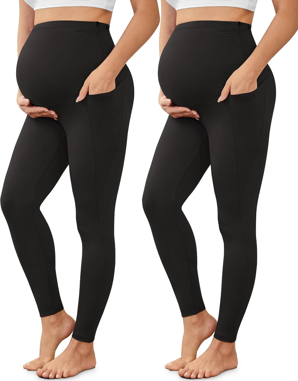 VALANDY Creamlush 2 Pack Women'S Maternity Leggings with Pockets over the Belly,Soft Comfy Active Yoga Lounge Pregnancy Pants