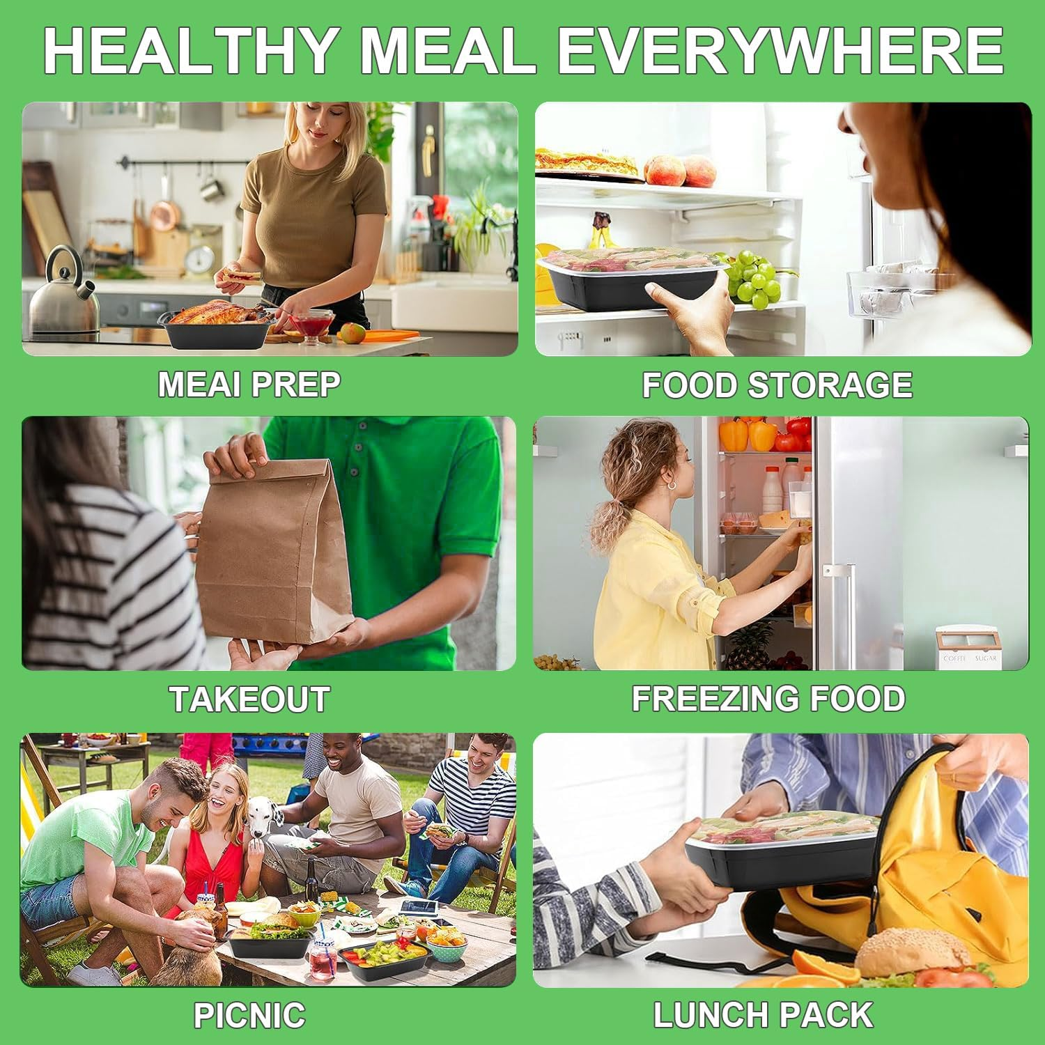 10Pcs Meal Prep Container（ BPA Free ）, 32 Oz Food Storage Containers with Lids, Bento Box Reusable Plastic Lunch Box Containers Stackable Bento, Take-Out Box Microwave Dishwasher Freezer Safe image number 2