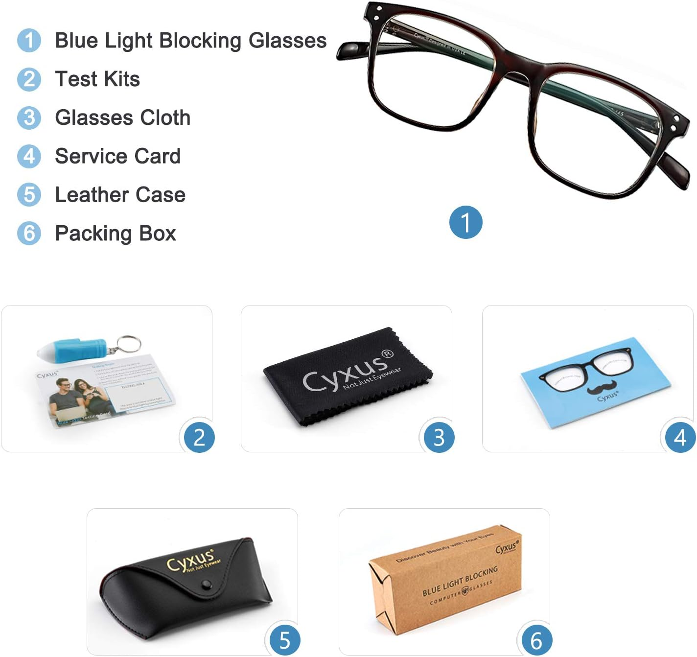 Cyxus Blue Light Blocking Glasses Square Eyeglasses Frame Computer Gaming Eyewear UV420 Filter Clear Lens (Brown) image number 6