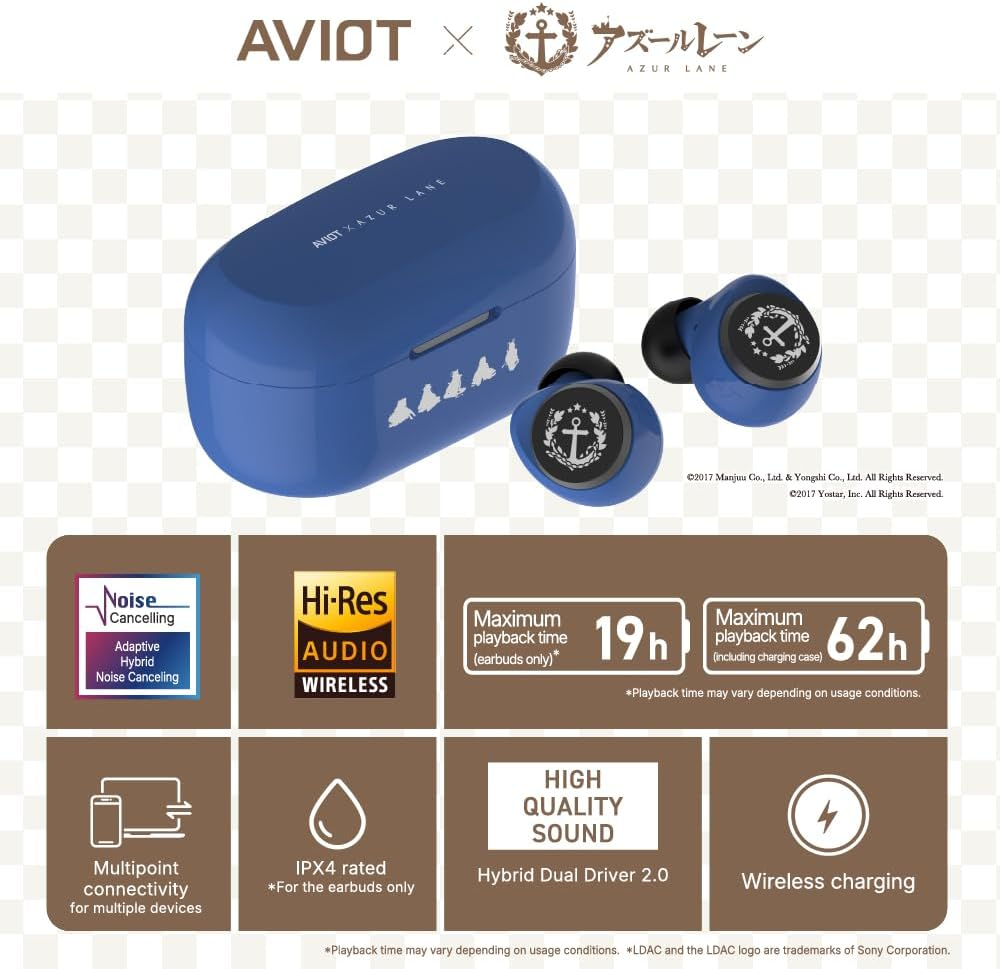 AVIOT TE-V1R-AZL Azur Lane Collaboration Wireless Earbuds, Special Package, Design, English & Japanese Special Voice, Adaptive Noise Cancelling, Wireless Charging Case, Bluetooth 5.3 image number 4