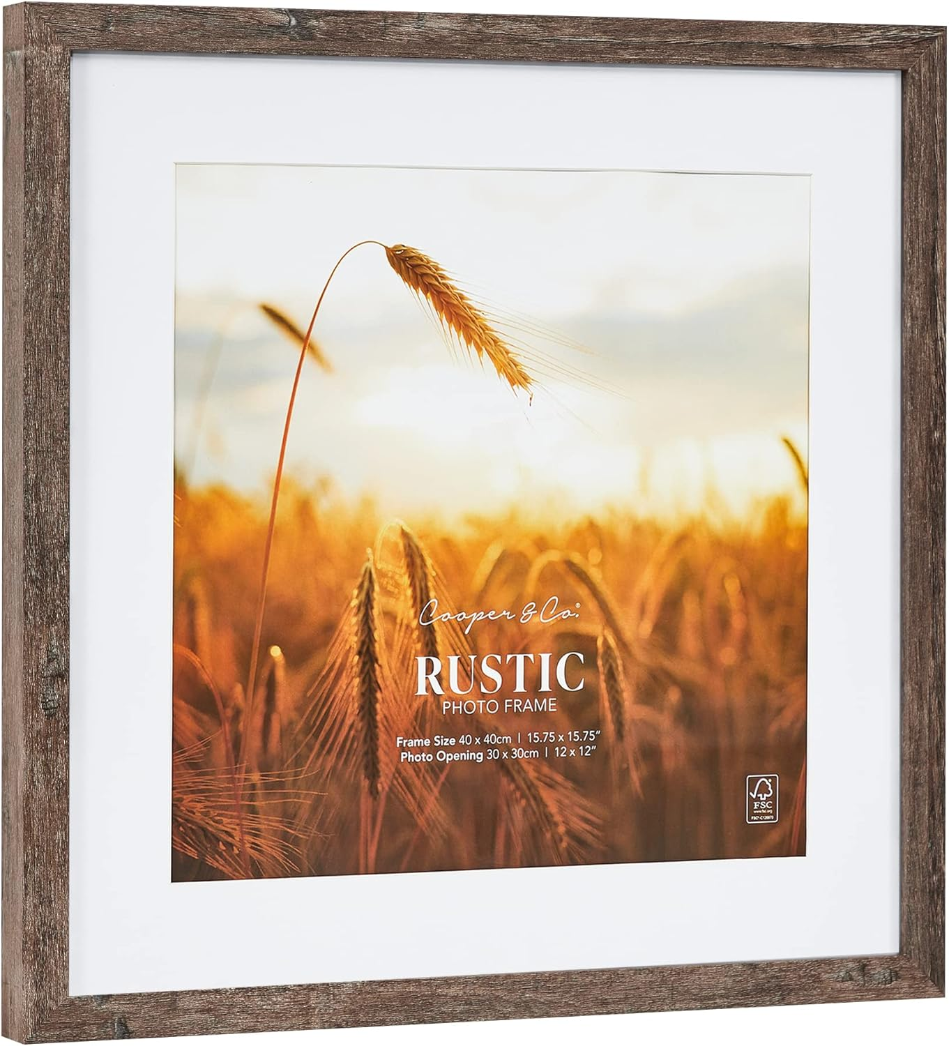 Cooper & Co. Set of 2 40X40Cm Matt to 30X30Cm Natural Premium Rustic Wooden Photo Frame image number 6