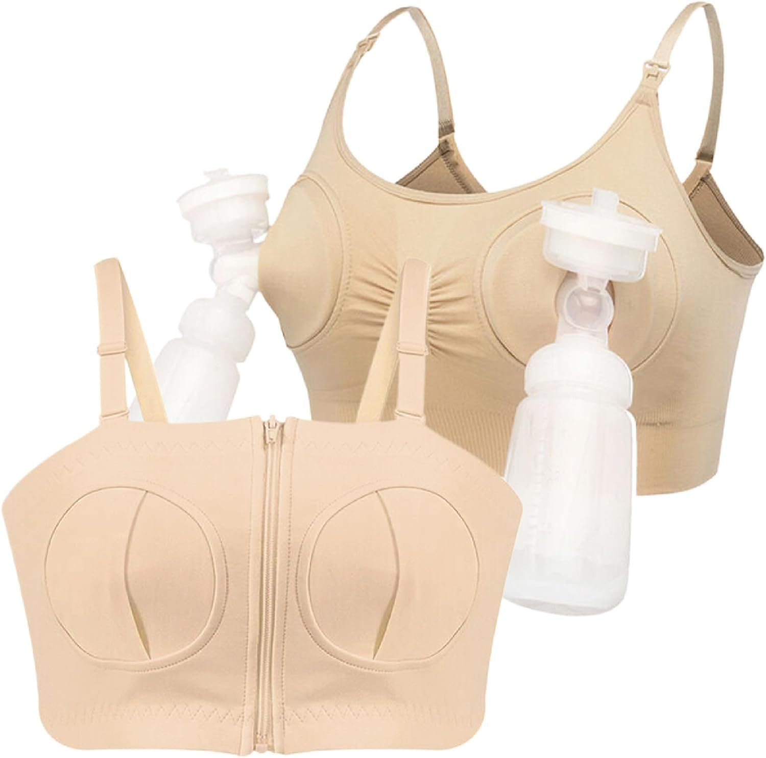 Dress Cici Padded Full Coverage Nursing Bra & Non Padded Zip Pumping Bras with Square Back & Adjustable Hook and Eye, 2 PCS