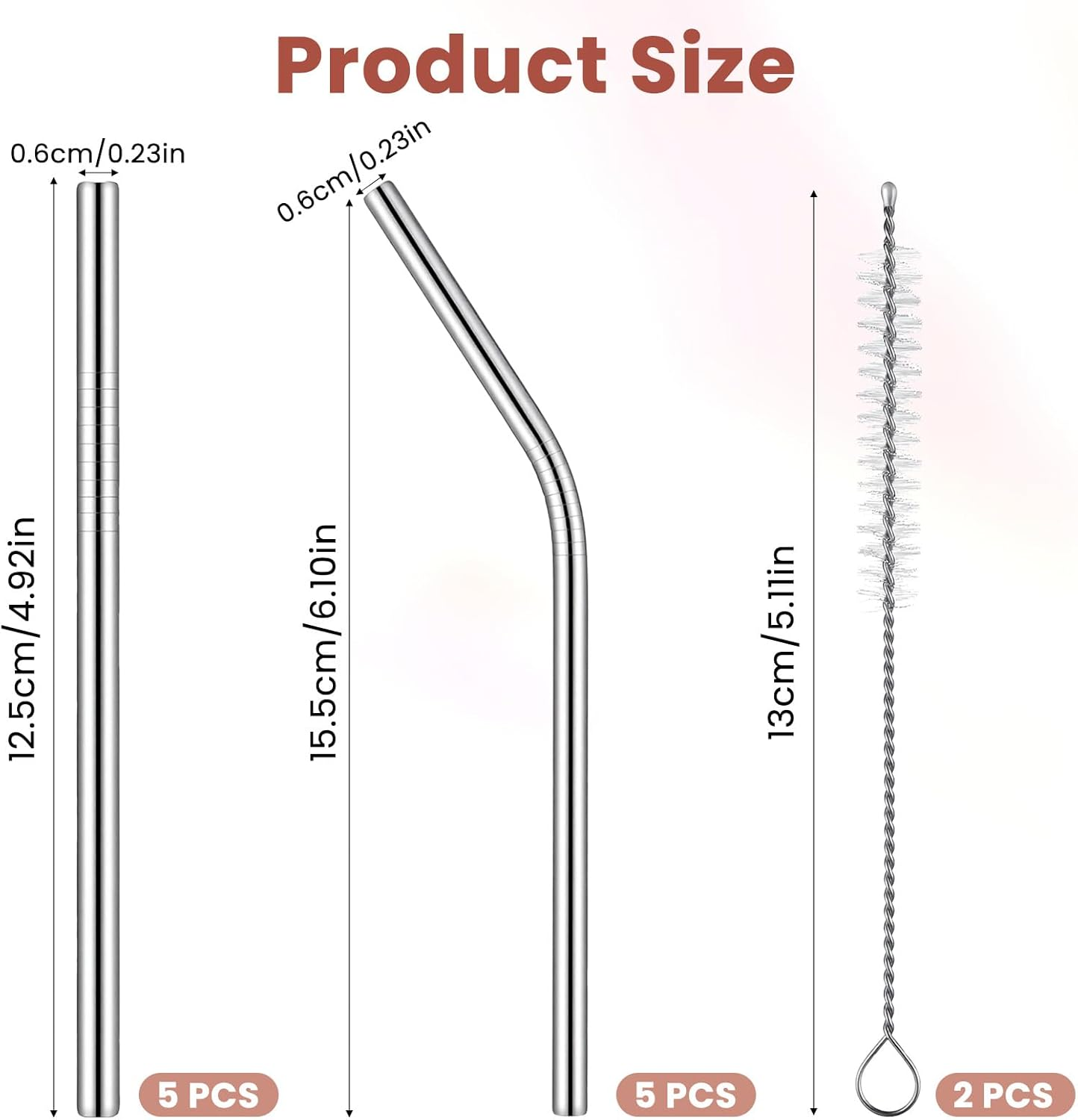 LIQWEI 10Pcs Short Metal Straws, Metal Straws Reusable, Stainless Steel Straw Cocktail Straw with 2 Cleaning Brushes, Bent Cup Accessories for Coffee Mugs, Small Glasses or Cups image number 4