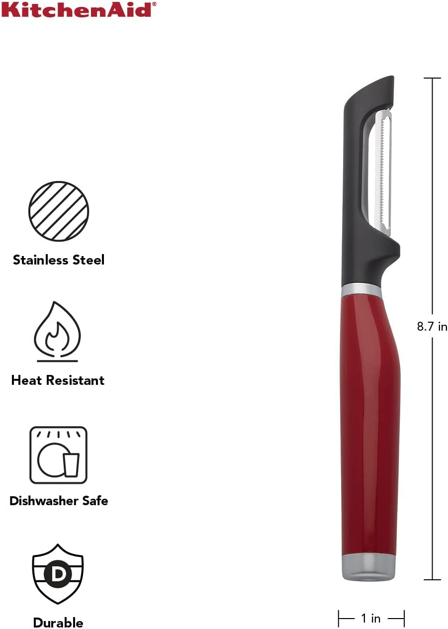 Kitchenaid Classic Euro Peeler Empire Red - Double-Edged Serrated Blade for Effortless Peeling | Rust-Resistant Stainless Steel Construction | Ergonomic Handle for Comfort Protective Sheath - Black image number 2