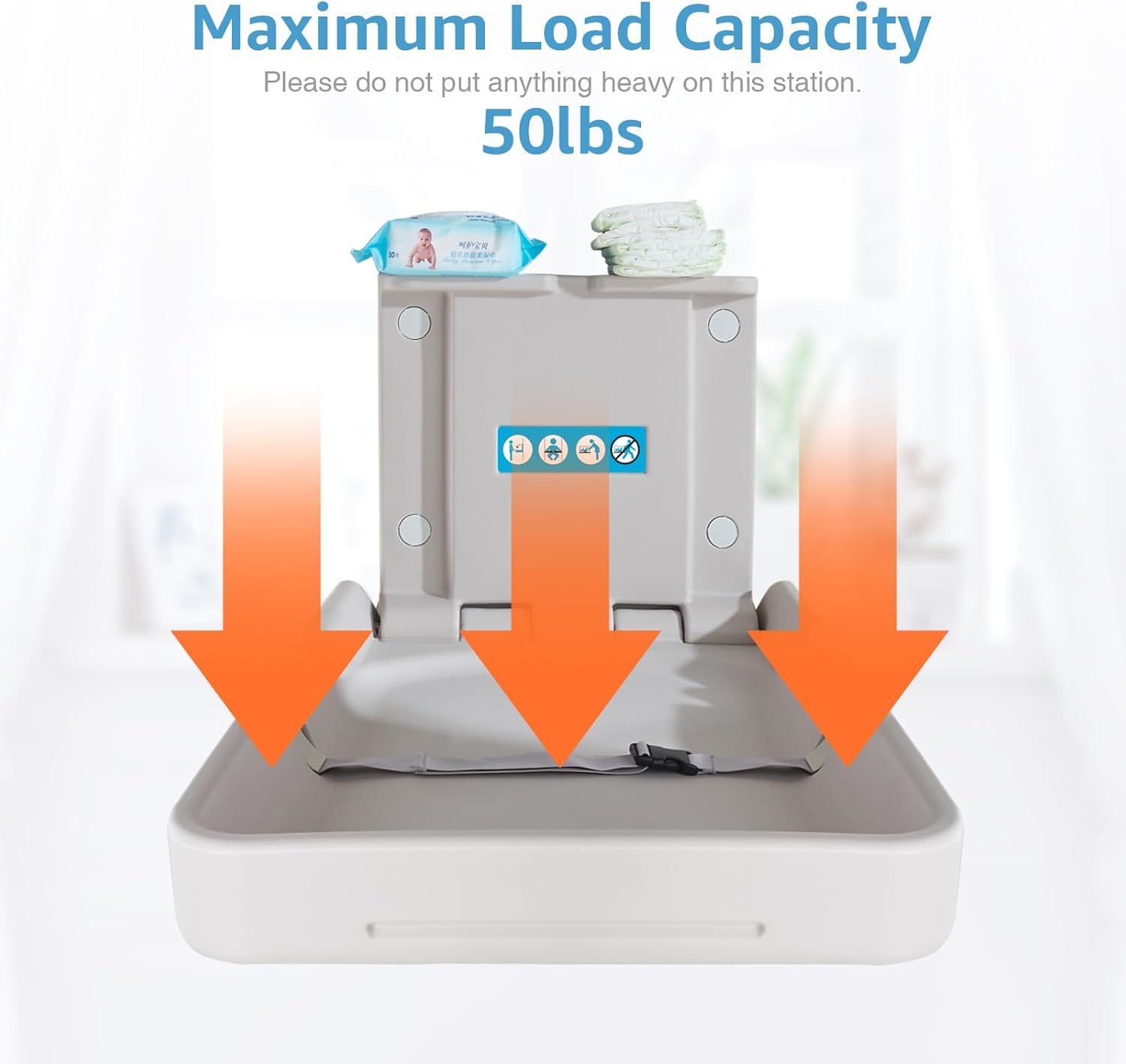 Baby Changing Tables Fold-Down Baby Changing Station Wall-Mounted Vertical Portable Diaper Table Changing Unit Commercial Bathrooms Corner Nursery White Gray - Horizontal+Wipe Case image number 6