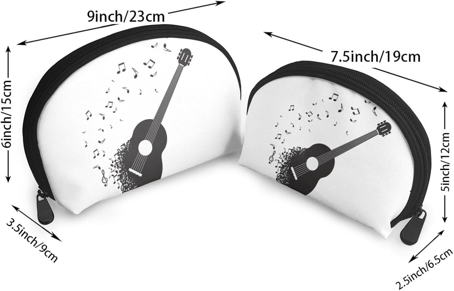 Cozimangoe Coin Pouch Makeup Bags Set, 2 Piece Shell Shape Cosmetic Bag with Pockets for Daily Travel Handbag Lipstick Keys Toiletry, Personalized Acoustic Guitar image number 2