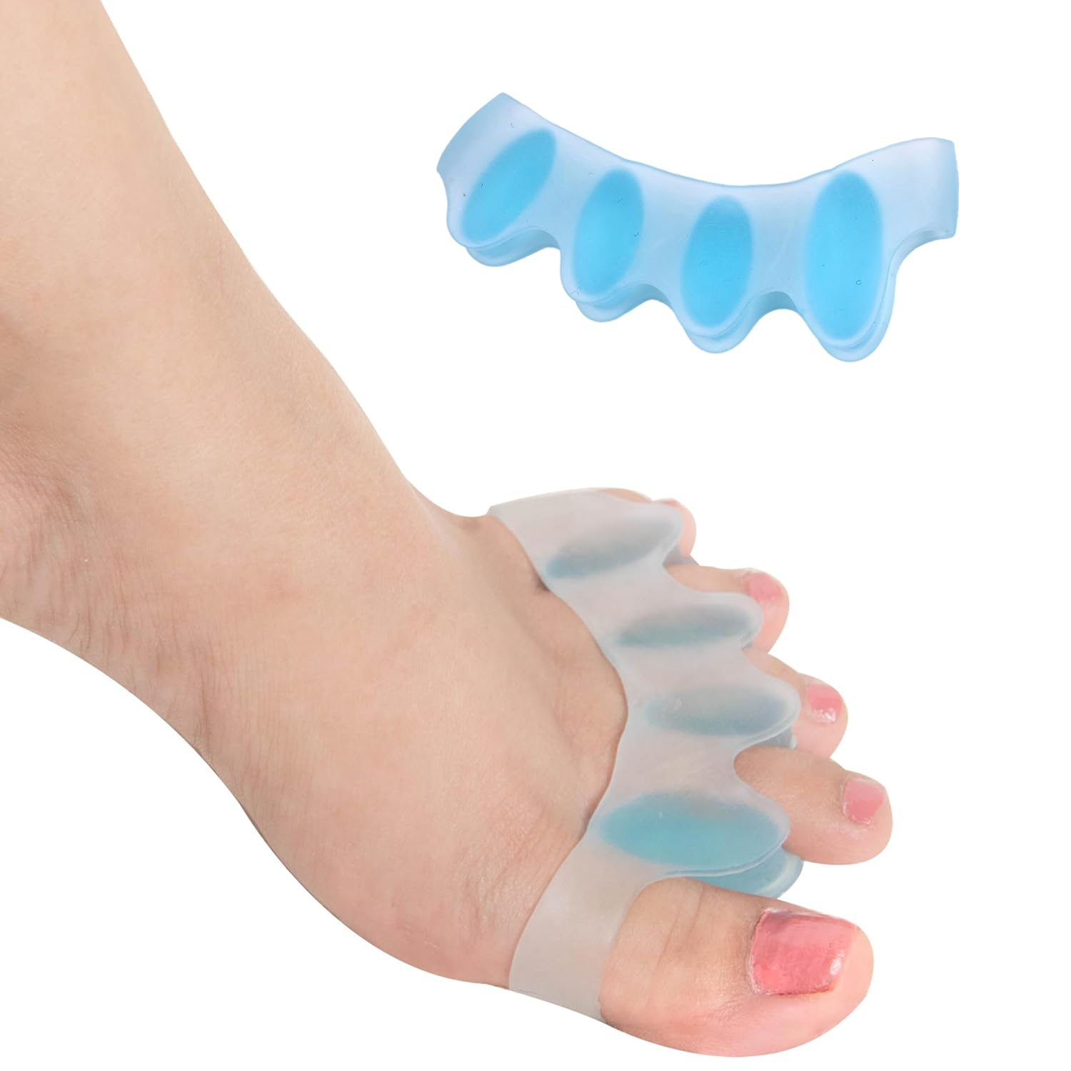 Wonder Care [ 2 Pcs] Silicone Toe Separator for Feet Gel Toe Pads Toe Big Toe Corrector Bunion Toe Straightener Yoga Toe Stretcher Hammer Toe Bunion Blue [Pair of 1] - 6, White image number 4