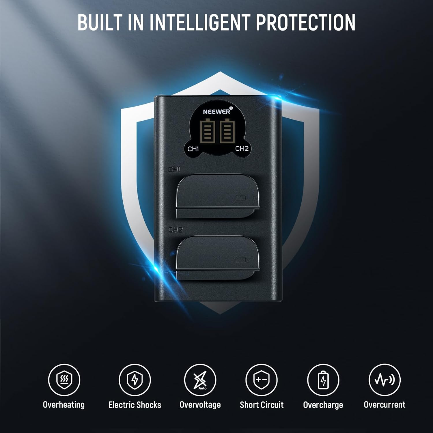 NEEWER Replacement Battery & Charger Set for DMW-BLK22, Compatible with Panasonic Lumix DC-S5 DC-S5II DC-S5IIX GH5 II GH6 S5II S5M2 Cameras, 2Pcs 2400Mah Battery, Dual Channel Charger, Cleaning Cloth