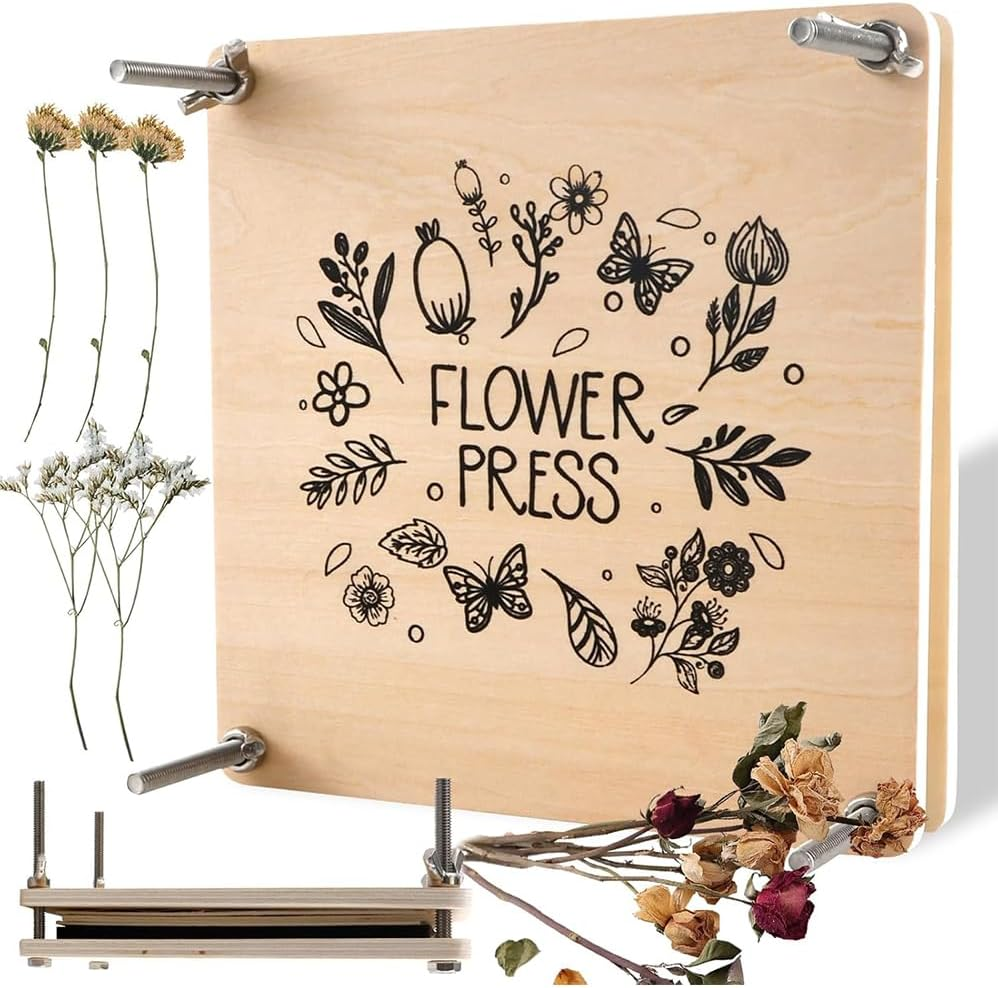 Portable Flower Pressing Kit,18&times;18Cm Wood Flower Leaf Plant Press Kit,Including Wooden Boards &times;2,Stainless Steel Screws &times;4,Absorbent Plates X4,Sponge X4,Backing Paper X10,And Thick Sealed Bag X2 image number 6