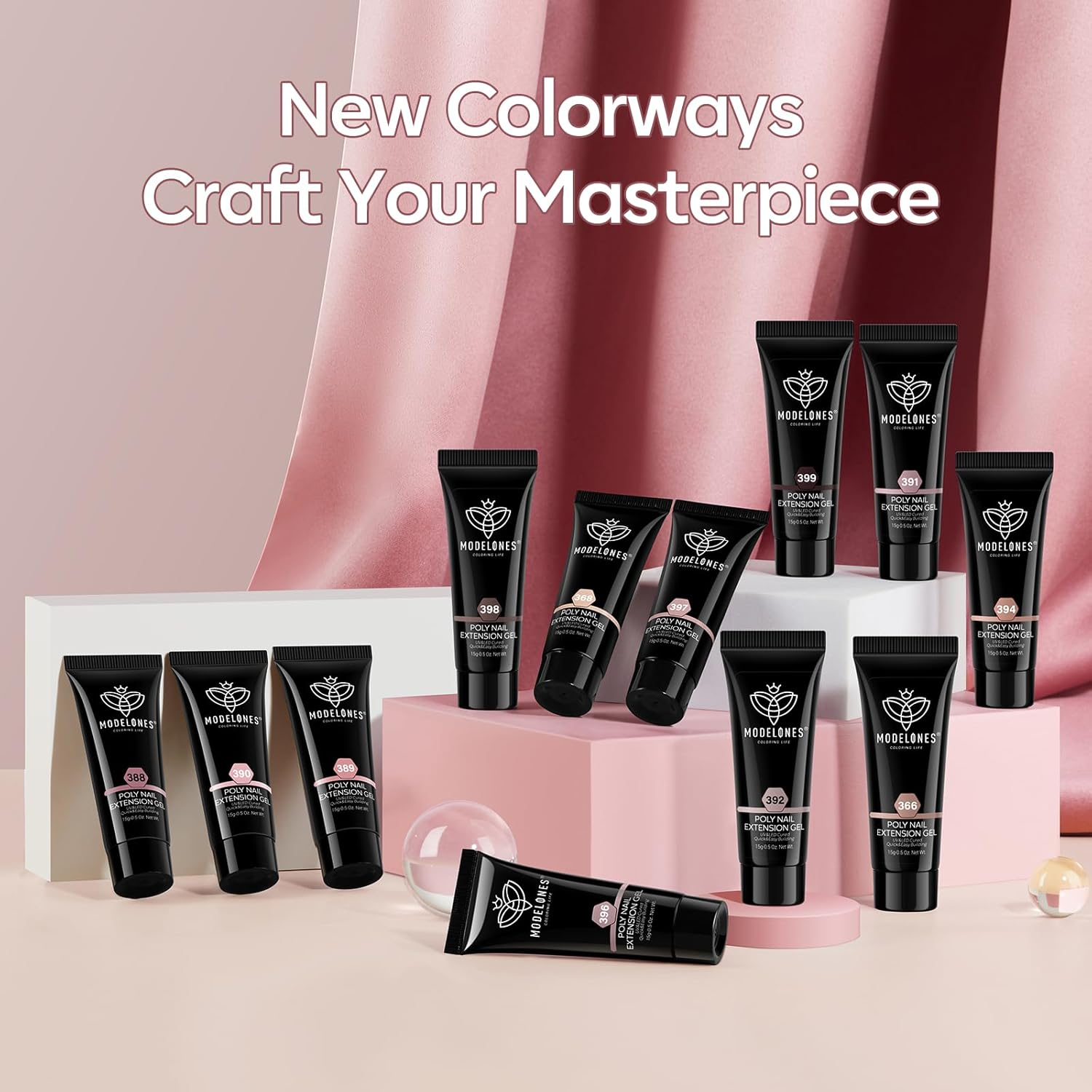 Modelones Poly Nail Gel Set - 12 Colors 15G Nude Pink Brown Tone All Seasons Poly Nail Extension Gel Kit Trendy Art Design Professional Salon at Home for Girl image number 1