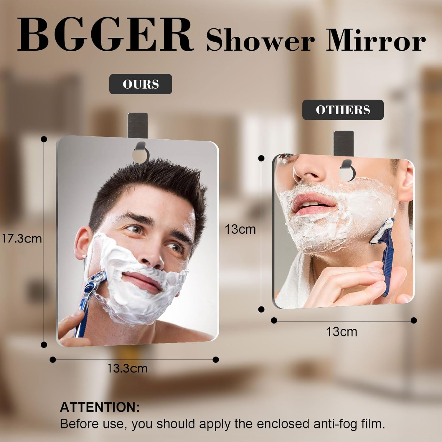 Shower Mirror anti Fog Large Size with Suction Hook and Adhesive Hook Perfect for Shaving image number 5