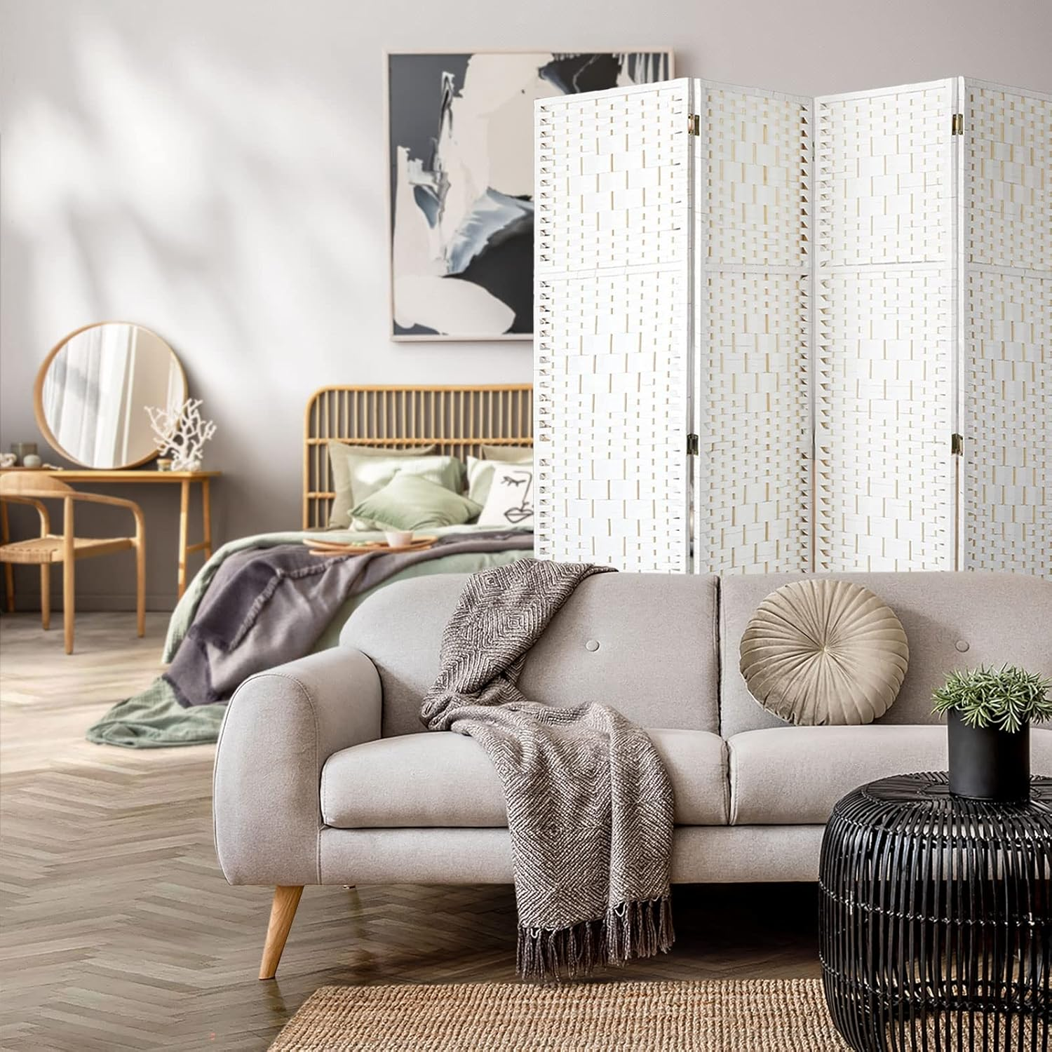 Oikiture 4 Panel Room Divider Privacy Screen White image number 2