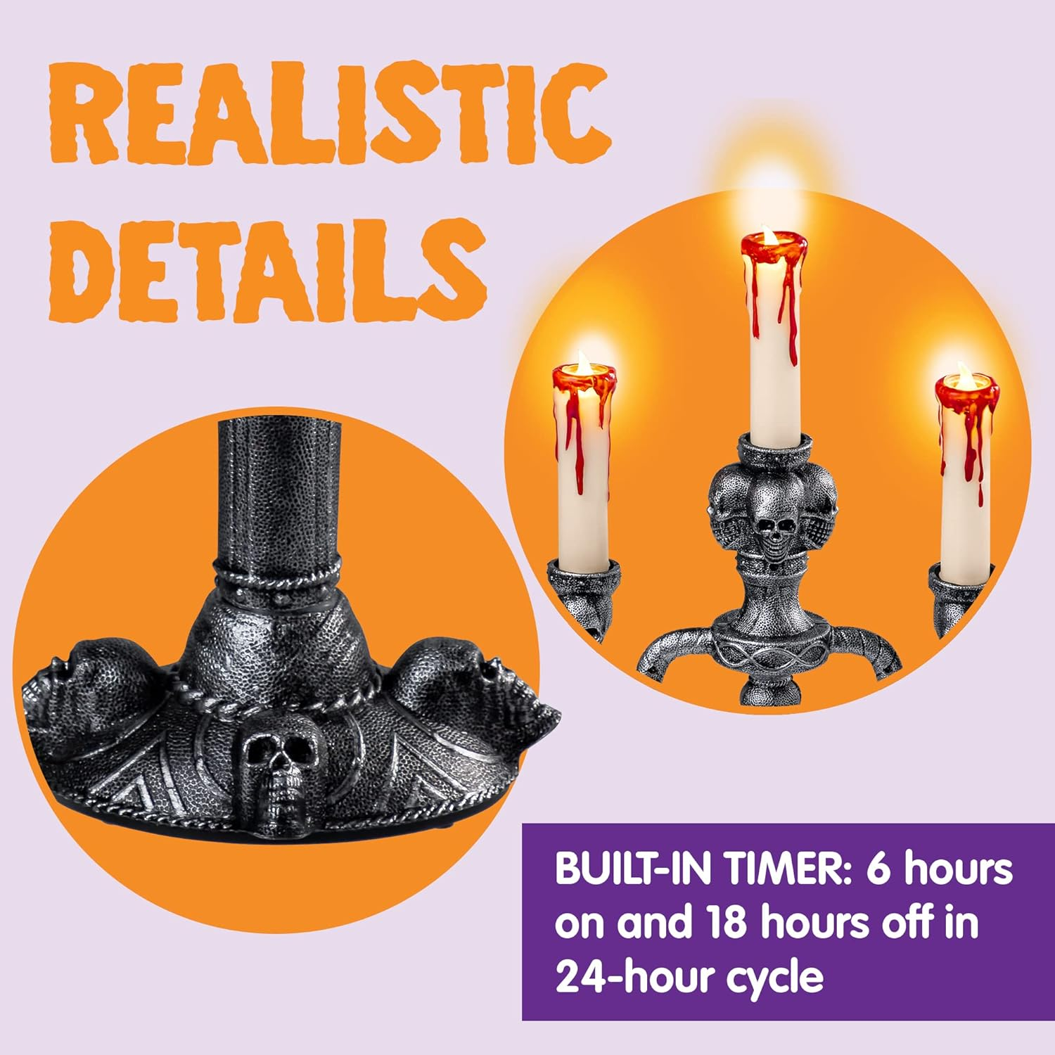 JOYIN 2 Pcs Skull Candelabra Halloween Decorations Indoor LED Lights Candles Holder Table Home, Scary Haunted House Mansion Decor image number 3