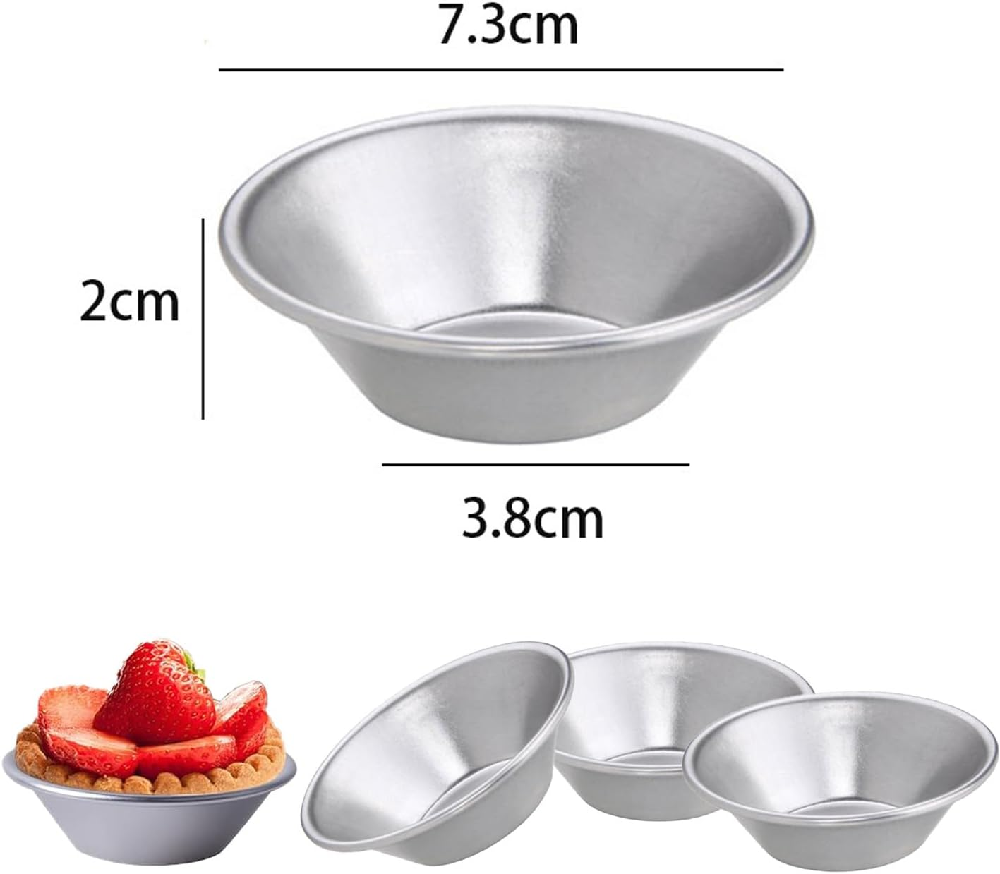 20PCS Aluminium Tart Moulds,Thickened Non-Stick round Cake Cups,Baking Moulds,Pudding Mould Cups,Quiche Models,Cupcake and DIY Dessert Moulds image number 5