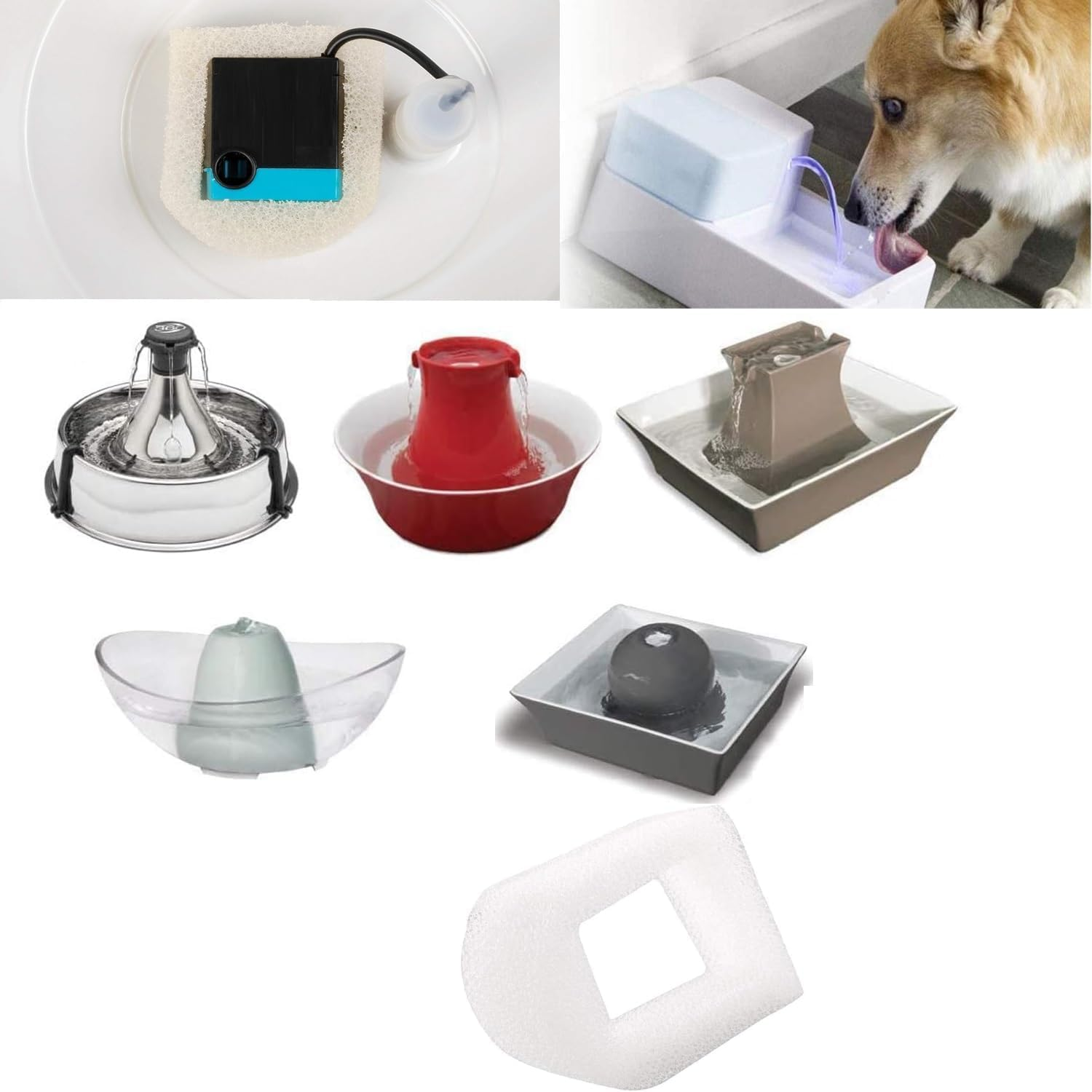 Cyclingcolors 8X Cat Drinking Fountain, Sponge Foam Filter, White Cat Fountain, Pet Fountain, Water Fountain, Foam image number 1