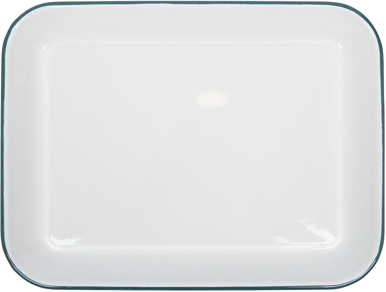 Argon Tableware Enamel Baking Tray - 34 X 26Cm - Green Rim - Lightweight Metal Rectangular Enamel Oven Tray Kitchen Bakeware Flat Cooking Pan for Roasting, Baking